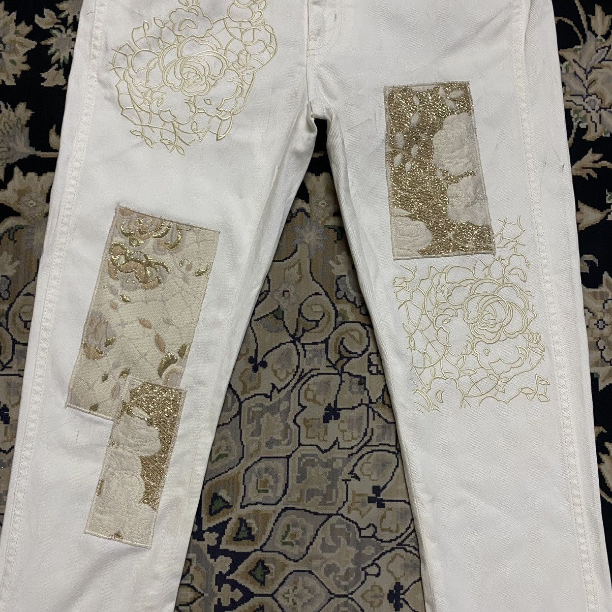 Designer × Stella McCartney Stella McCartney Gold Patchwork Embroidery Boyfriend Jeans Size 30" / US 8 / IT 44 - 5 Thumbnail
