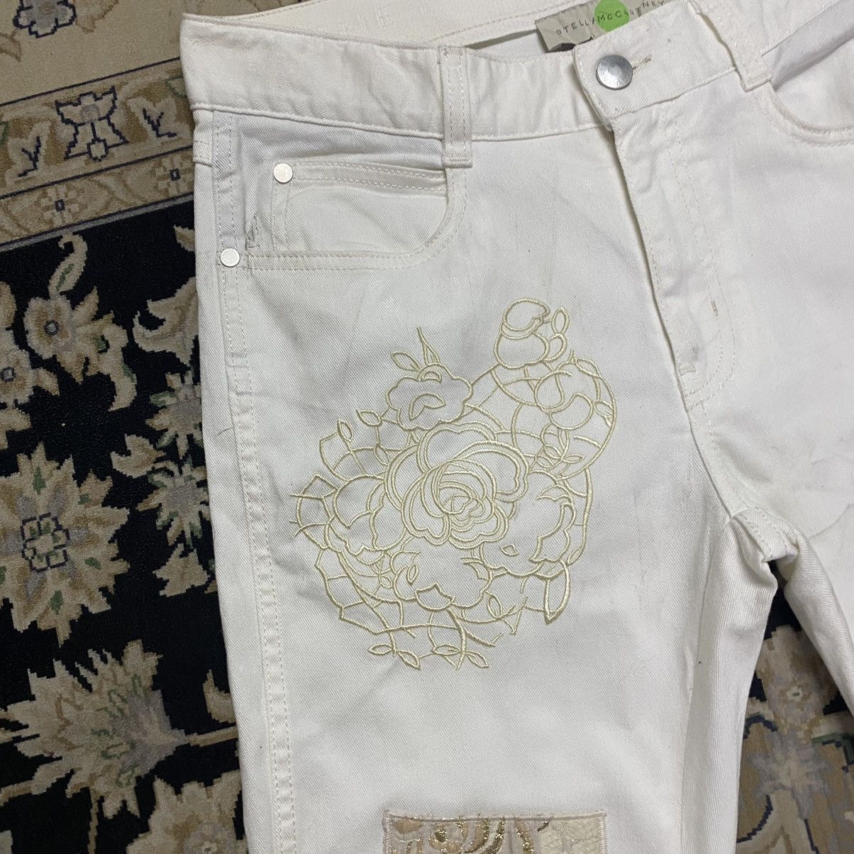 Designer × Stella McCartney Stella McCartney Gold Patchwork Embroidery Boyfriend Jeans Size 30" / US 8 / IT 44 - 8 Thumbnail