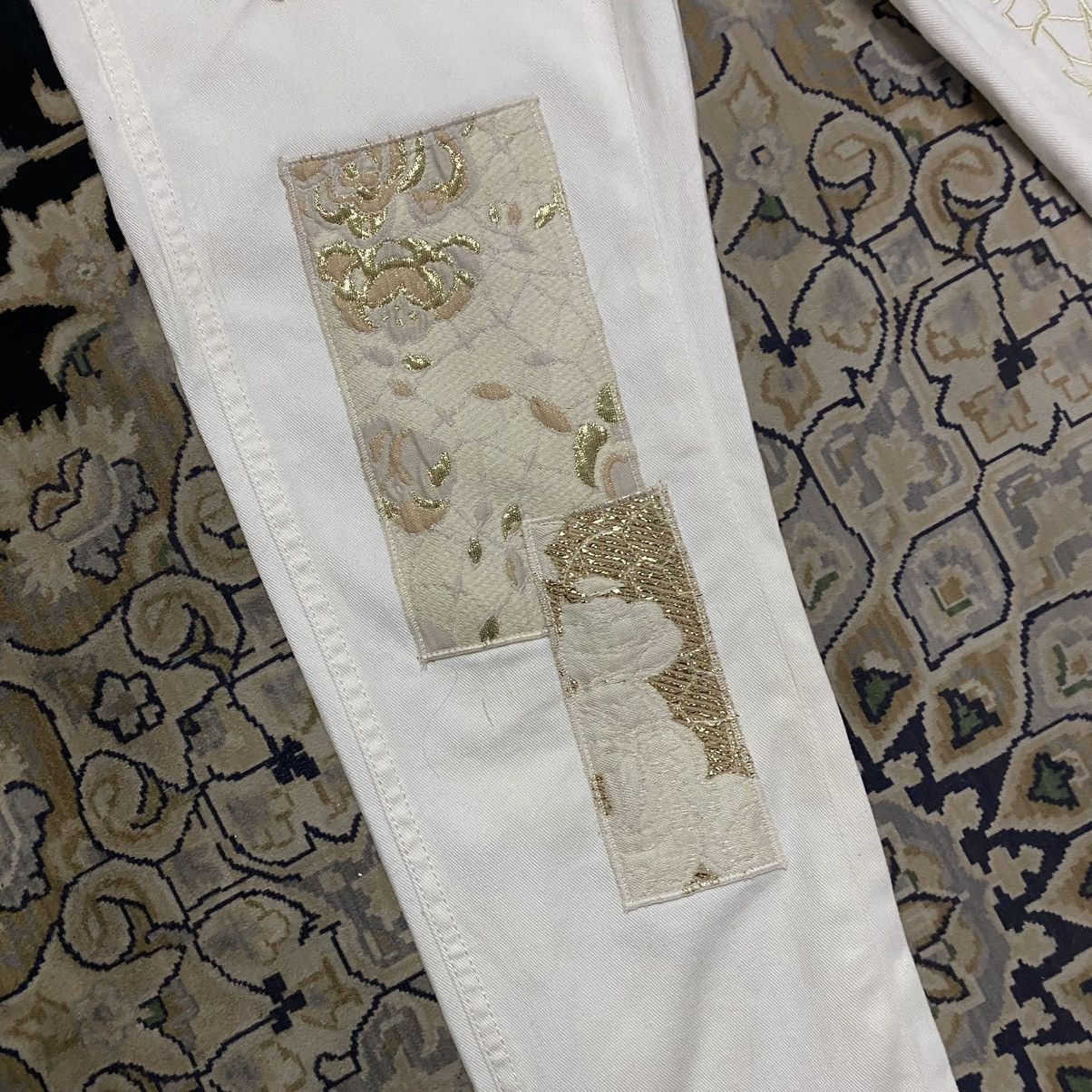 Designer × Stella McCartney Stella McCartney Gold Patchwork Embroidery Boyfriend Jeans Size 30" / US 8 / IT 44 - 9 Thumbnail