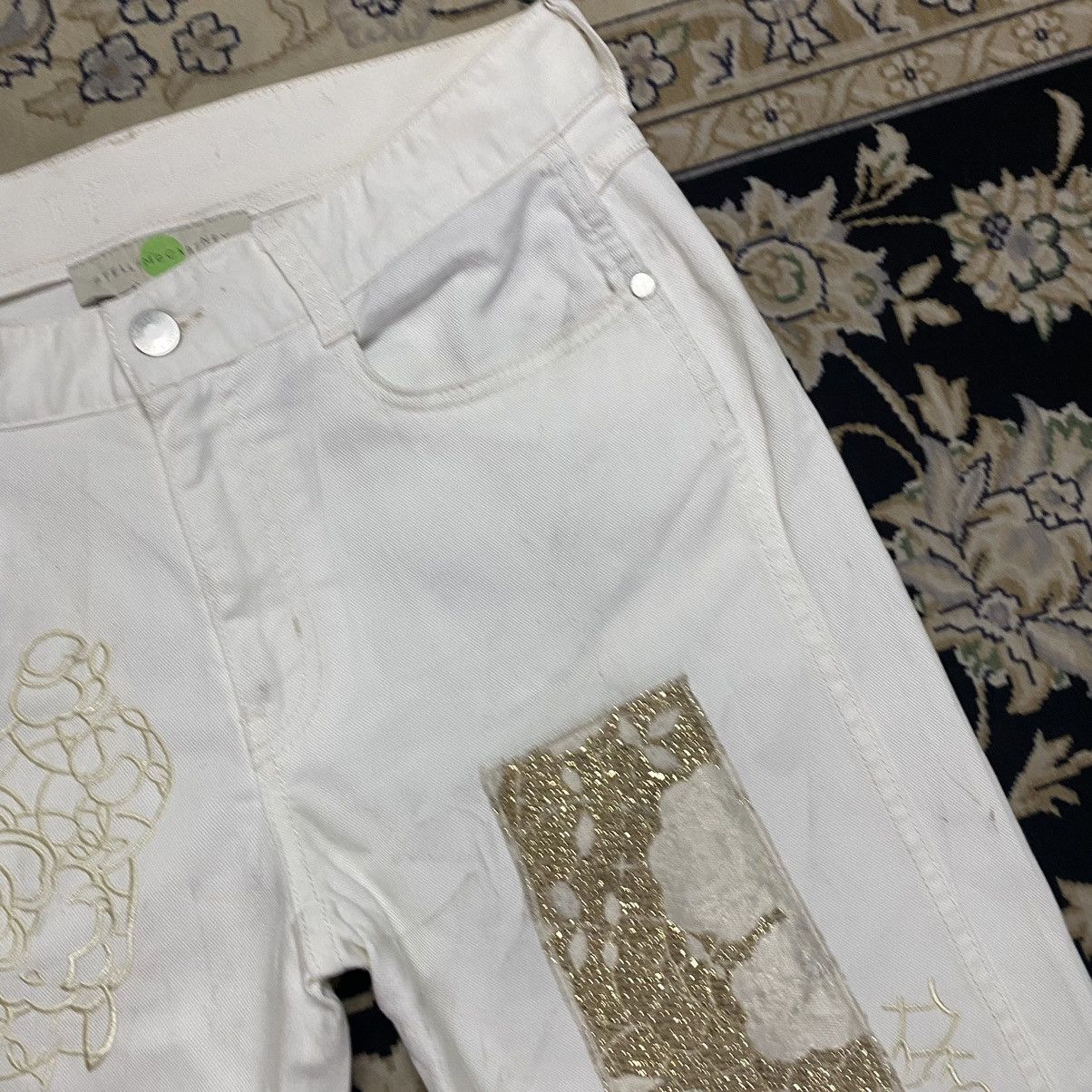 Designer × Stella McCartney Stella McCartney Gold Patchwork Embroidery Boyfriend Jeans Size 30" / US 8 / IT 44 - 7 Thumbnail