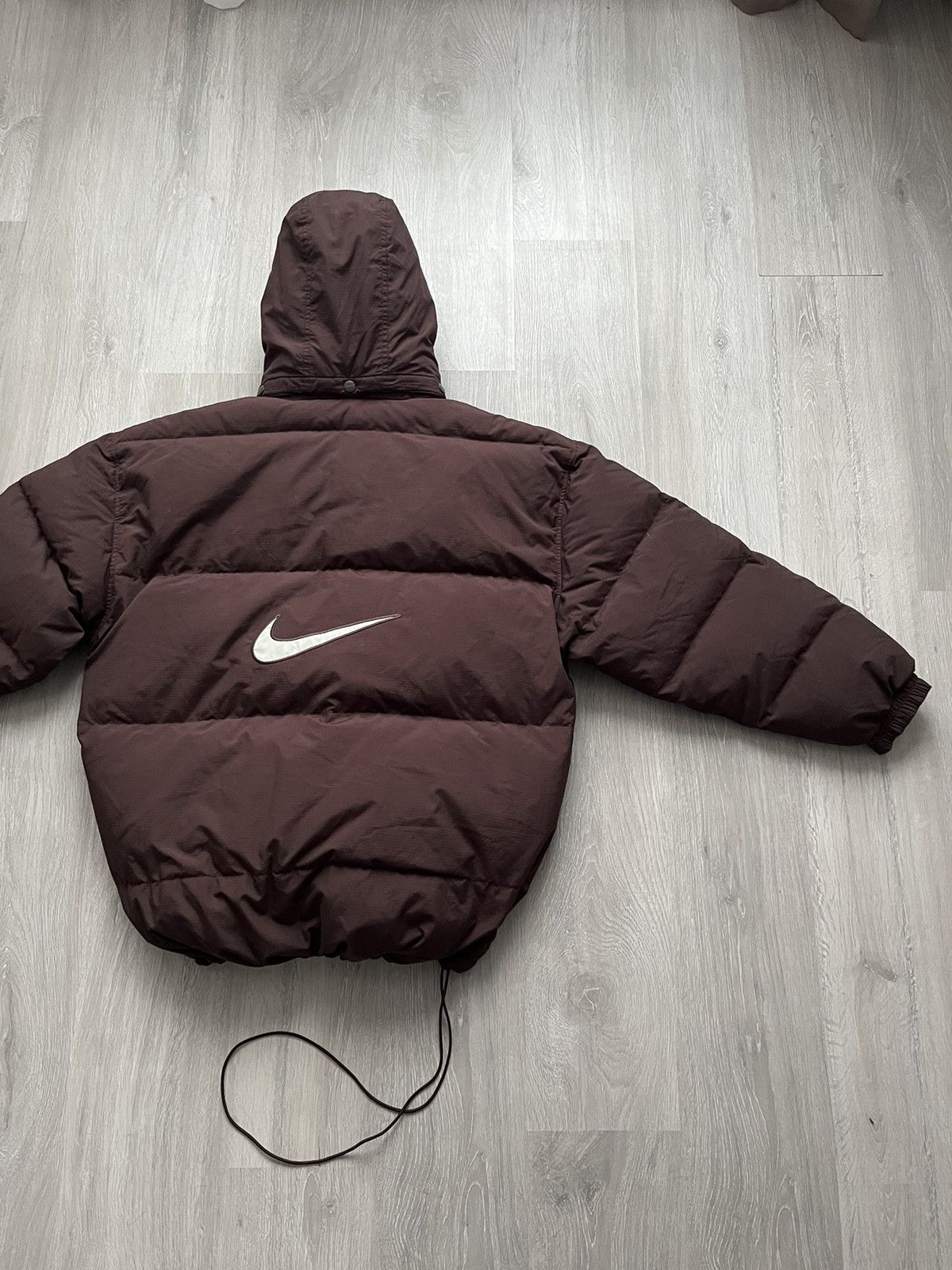 Nike Vintage Y2K Brown Puffer Down Jacket Big Swoosh Logo