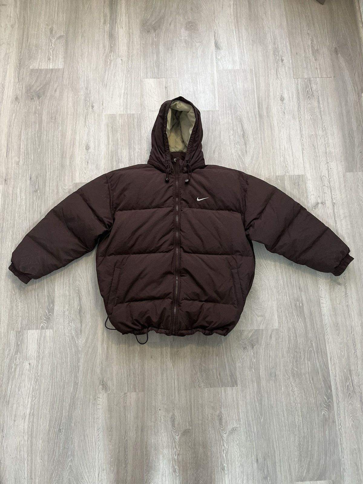 Nike Nike Vintage Y2K Brown Puffer Down Jacket Big Swoosh Logo Size US XL / EU 56 / 4 - 5 Thumbnail