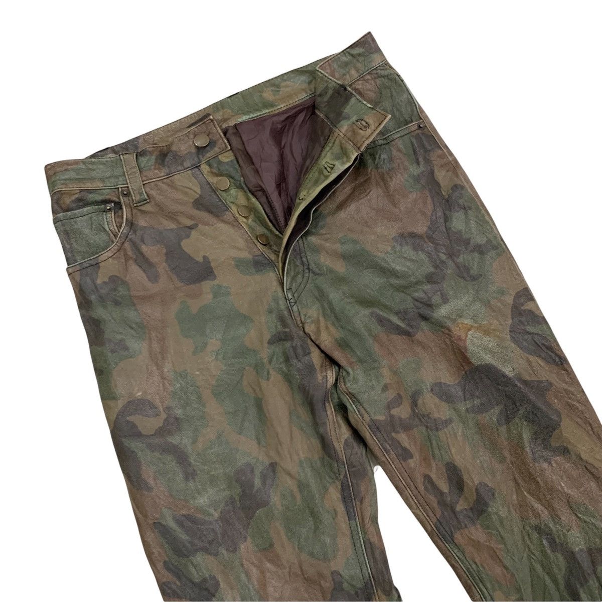 Genuine Leather EDIFICE Camo Cowhide Leather Pants Size US 28 / EU 44 - 4 Thumbnail