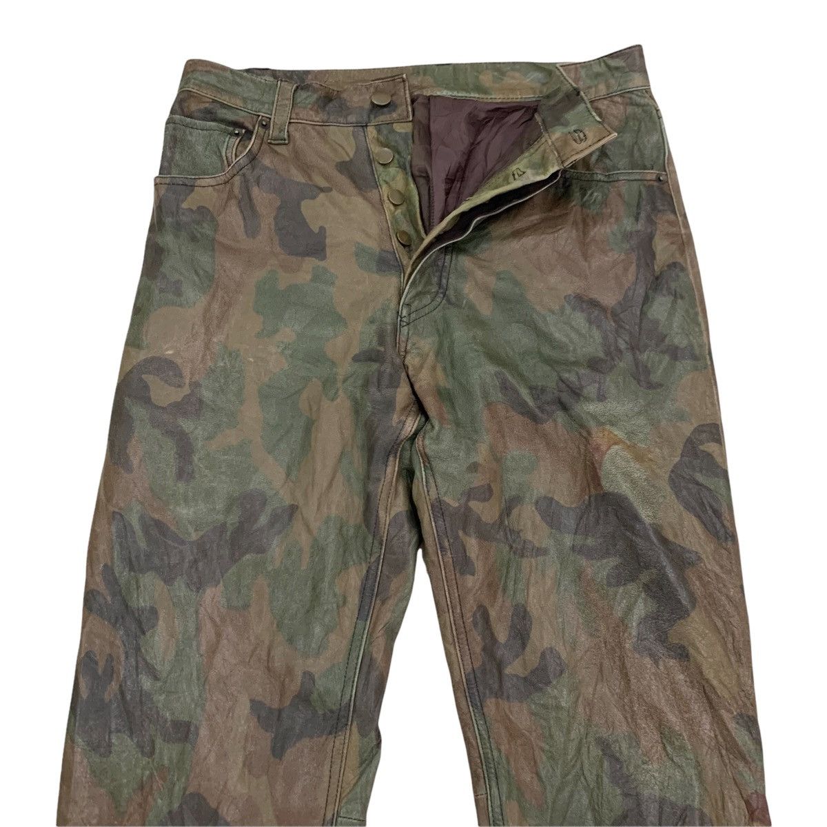 Genuine Leather EDIFICE Camo Cowhide Leather Pants Size US 28 / EU 44 - 2 Thumbnail