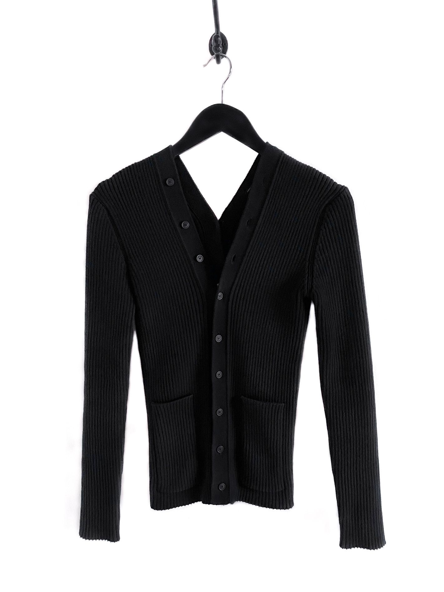 Balenciaga Black Ribbed Cotton Buttoned Sweater