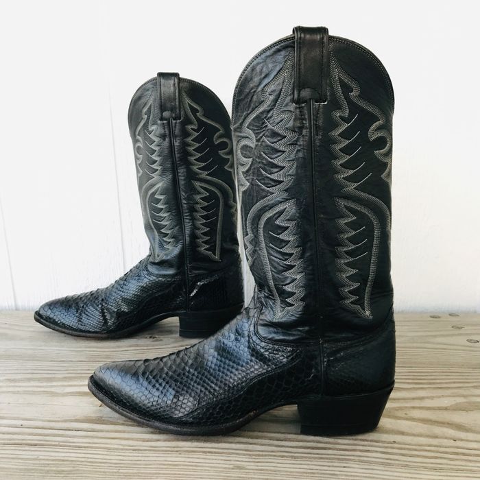 Justin VTG Justin Black Snake Skin Cowboy Western Boots Mens Sz 11 ...