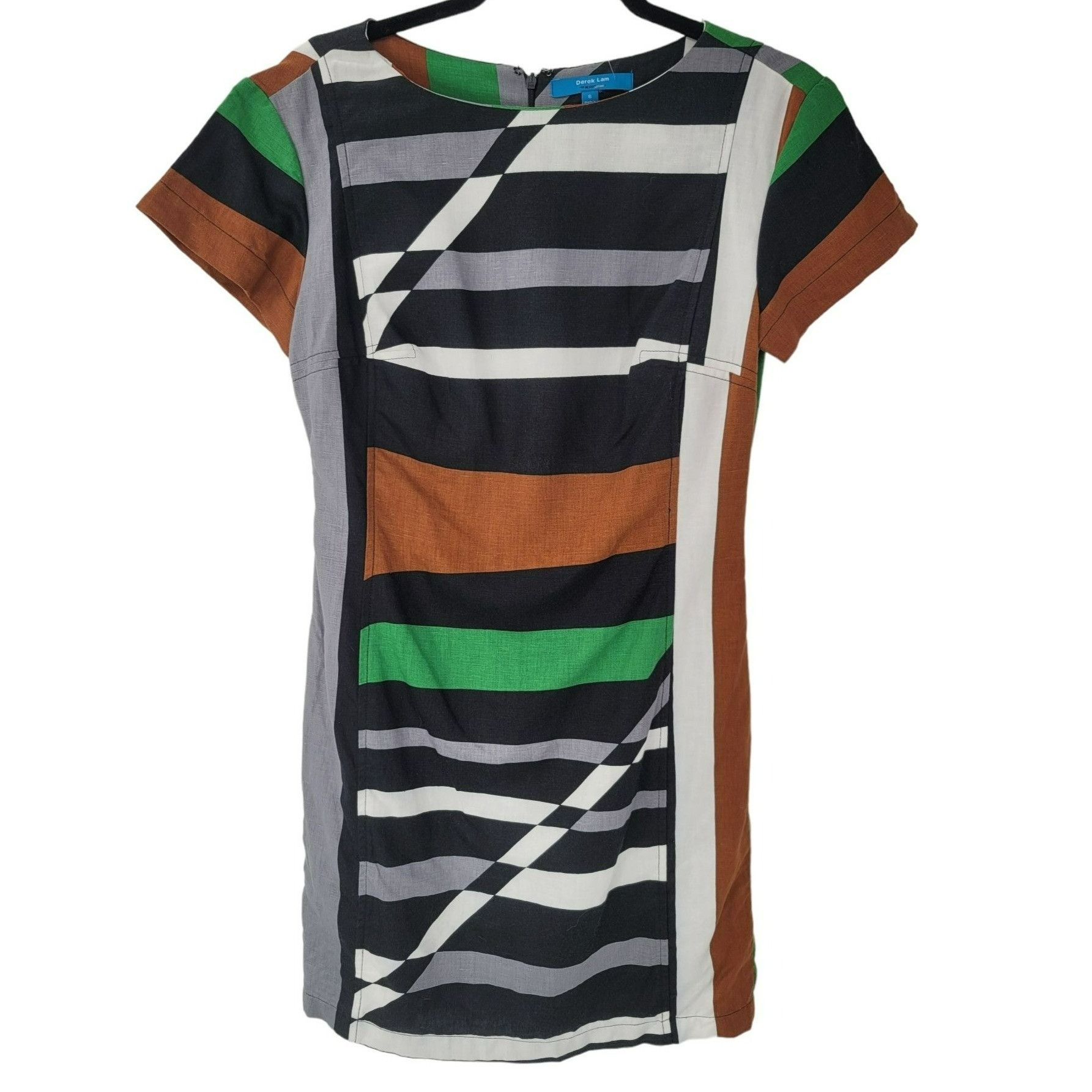 Derek Lam Linen Dress Colorblock Striped Sheath Designer