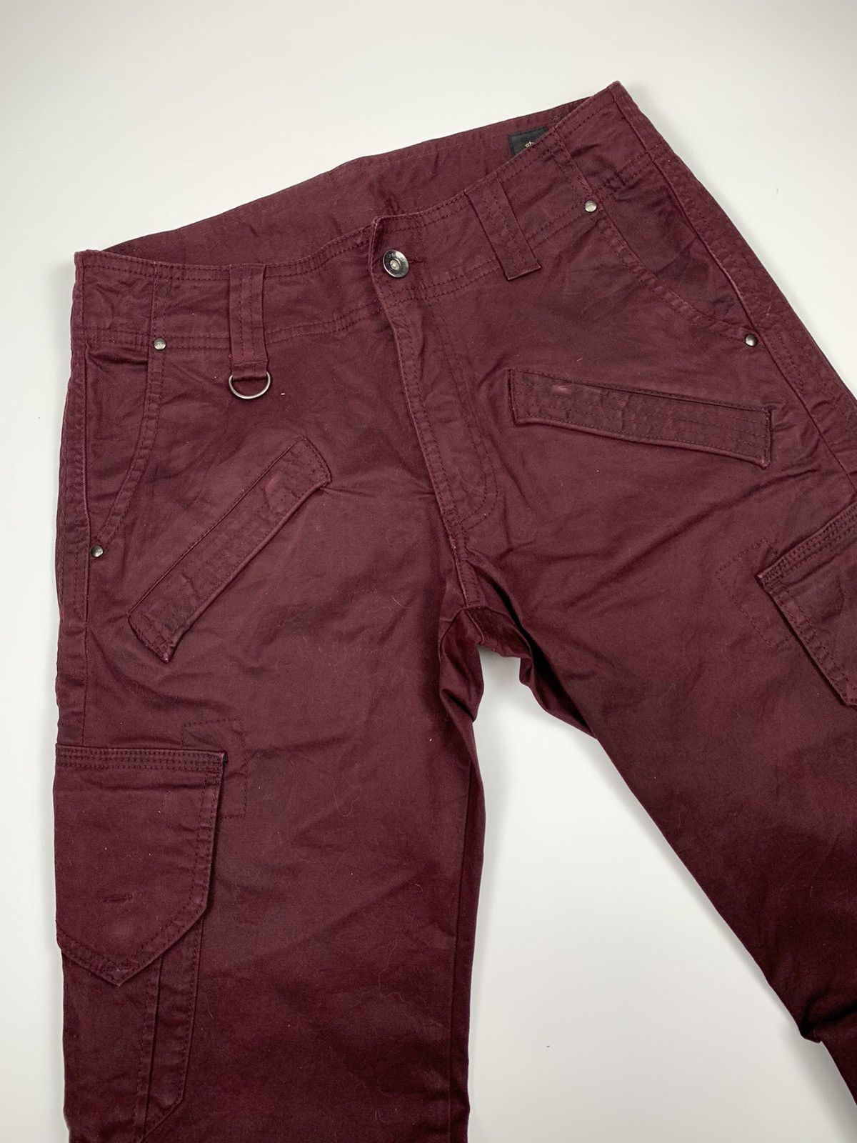 Japanese Brand Semantic Design Burgundy Waxed Bondage Cargo Pants Size US 30 / EU 46 - 4 Thumbnail