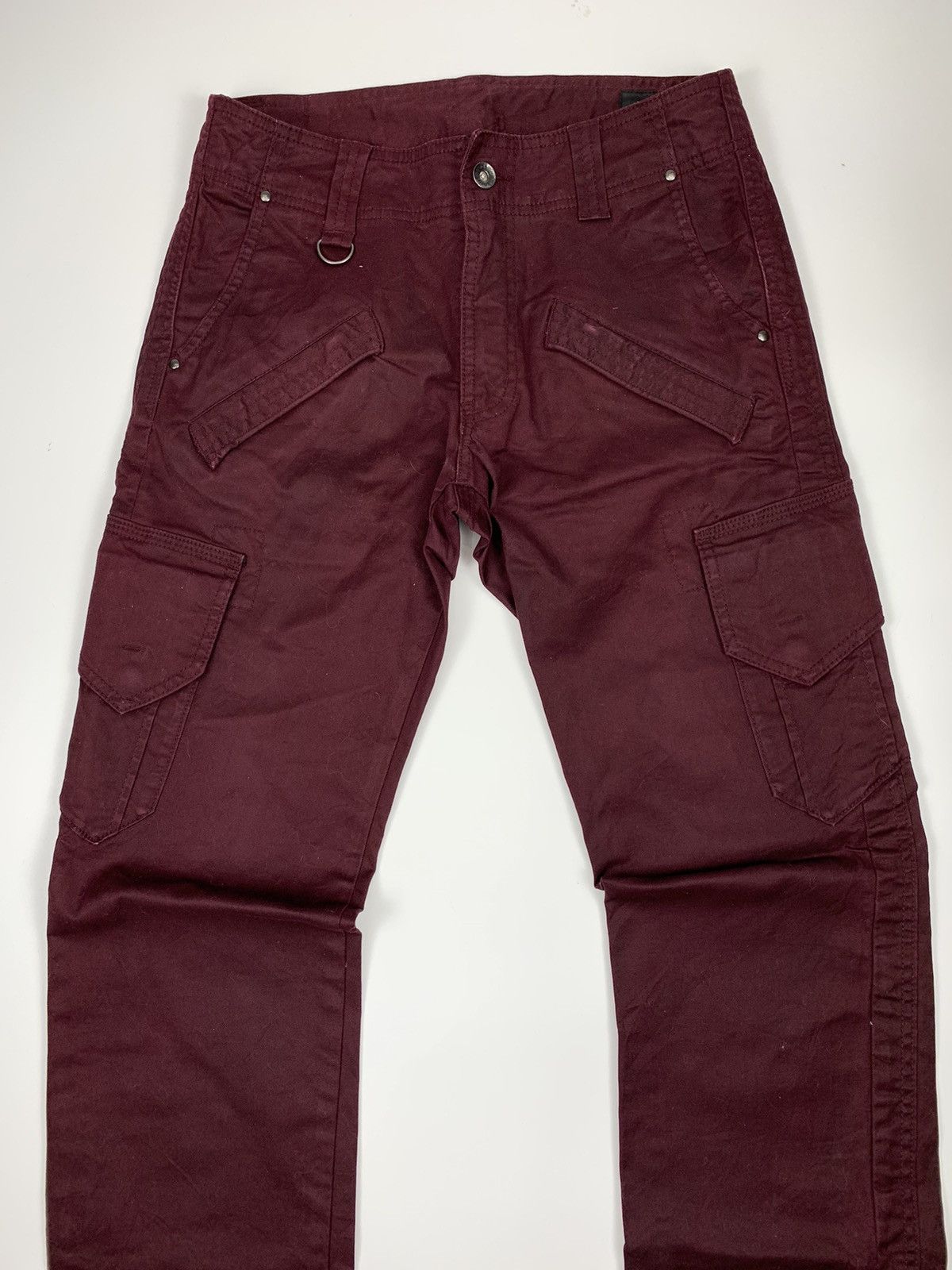 Japanese Brand Semantic Design Burgundy Waxed Bondage Cargo Pants Size US 30 / EU 46 - 2 Thumbnail