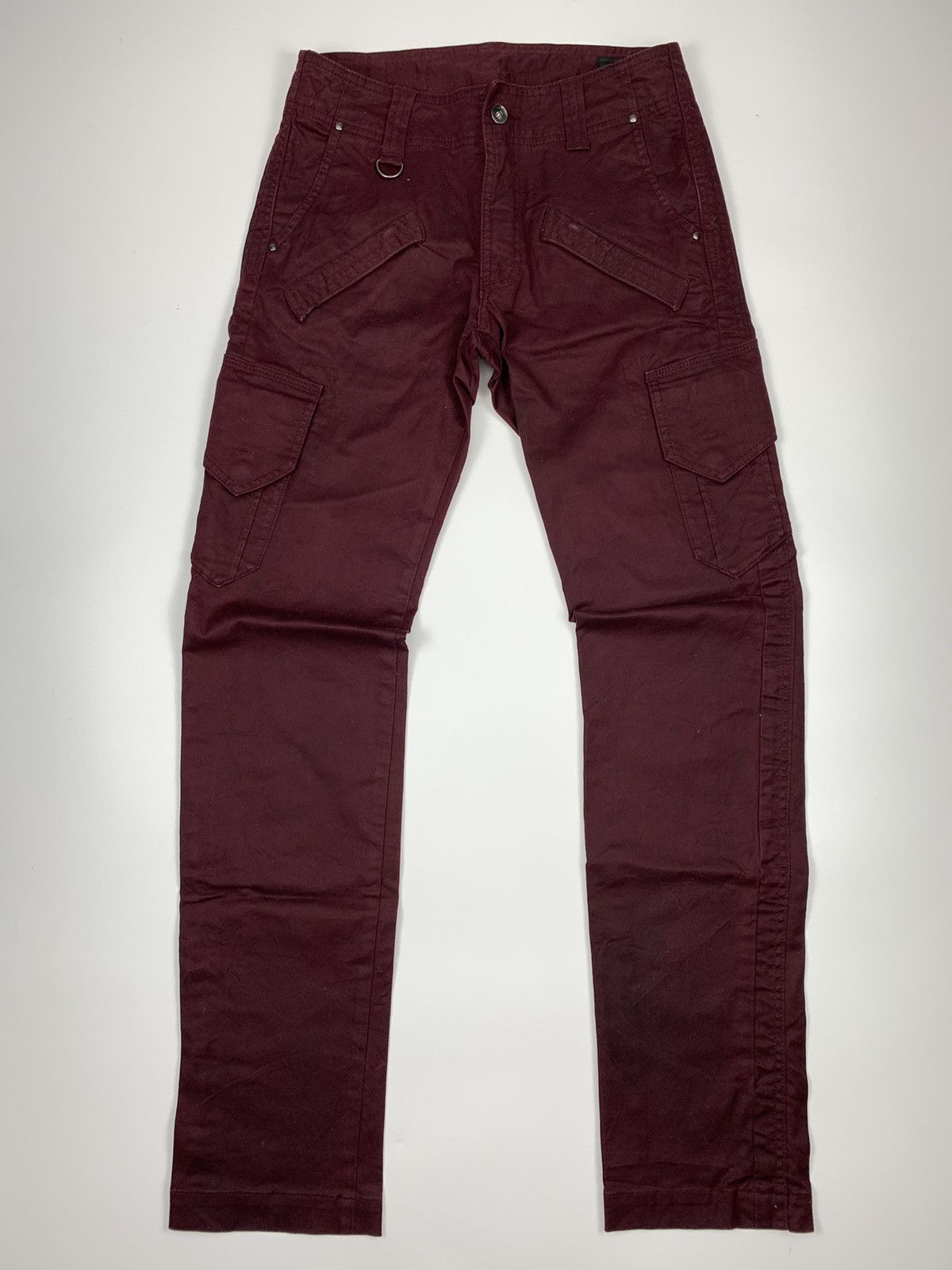 Japanese Brand Semantic Design Burgundy Waxed Bondage Cargo Pants Size US 30 / EU 46 - 1 Thumbnail