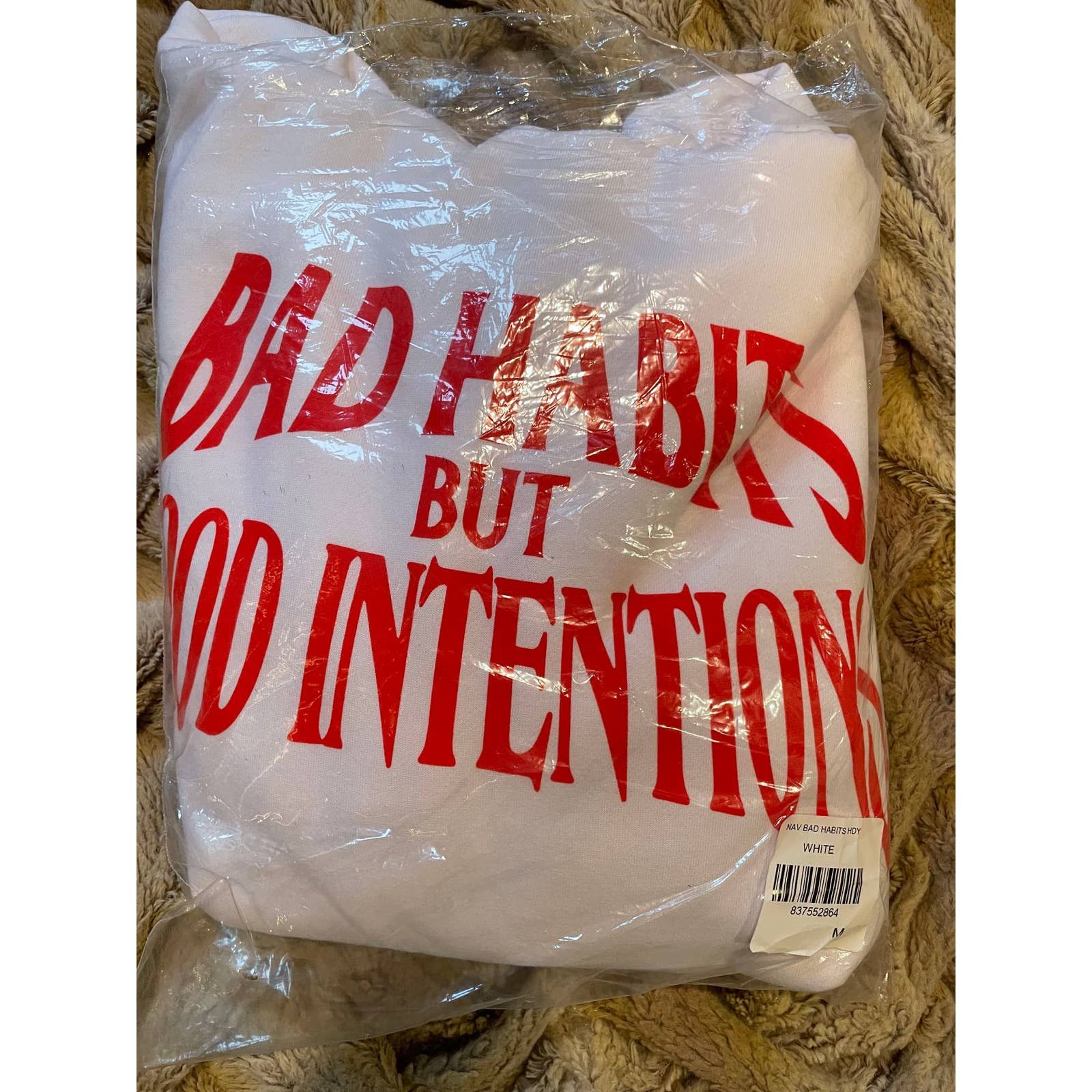 Nav x Vlone Bad Habits but Good Intentions White Hoodie M