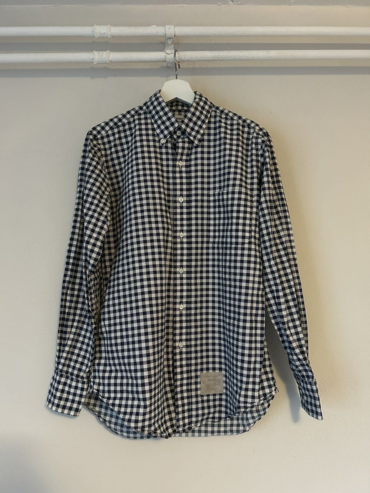 image of Thom Browne Button-Down Shirt in Black/White, Men's (Size Small)