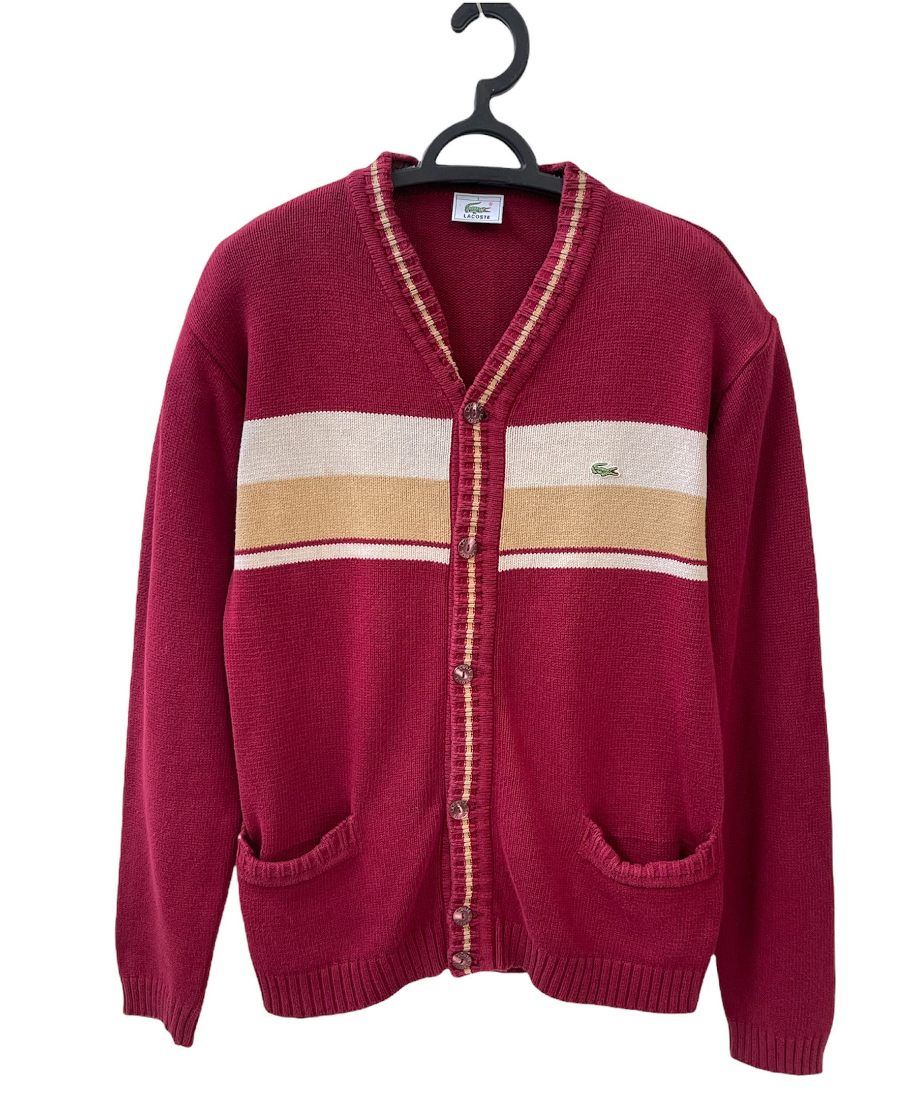 🔥vintage Heavy burgundy sweater cardigan Lacoste size M