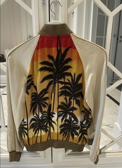 Saint Laurent Paris SS16 Surf Sound Palm Tree Teddy Satin Bomber | Grailed