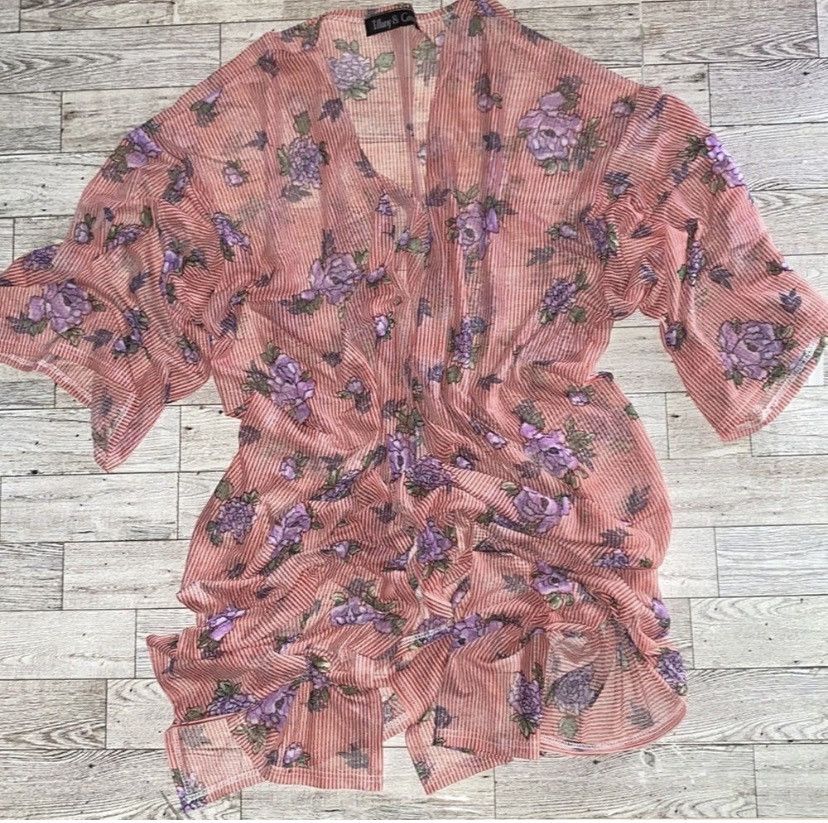 Vintage Tiffany & Grey, Retro, Red, Sheer, Striped Kimono/Cardigan Size ONE SIZE - 11 Thumbnail