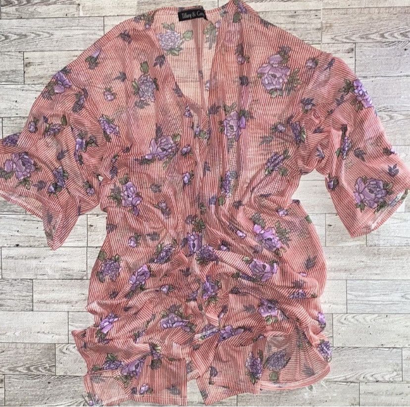 Vintage Tiffany & Grey, Retro, Red, Sheer, Striped Kimono/Cardigan Size ONE SIZE - 2 Thumbnail