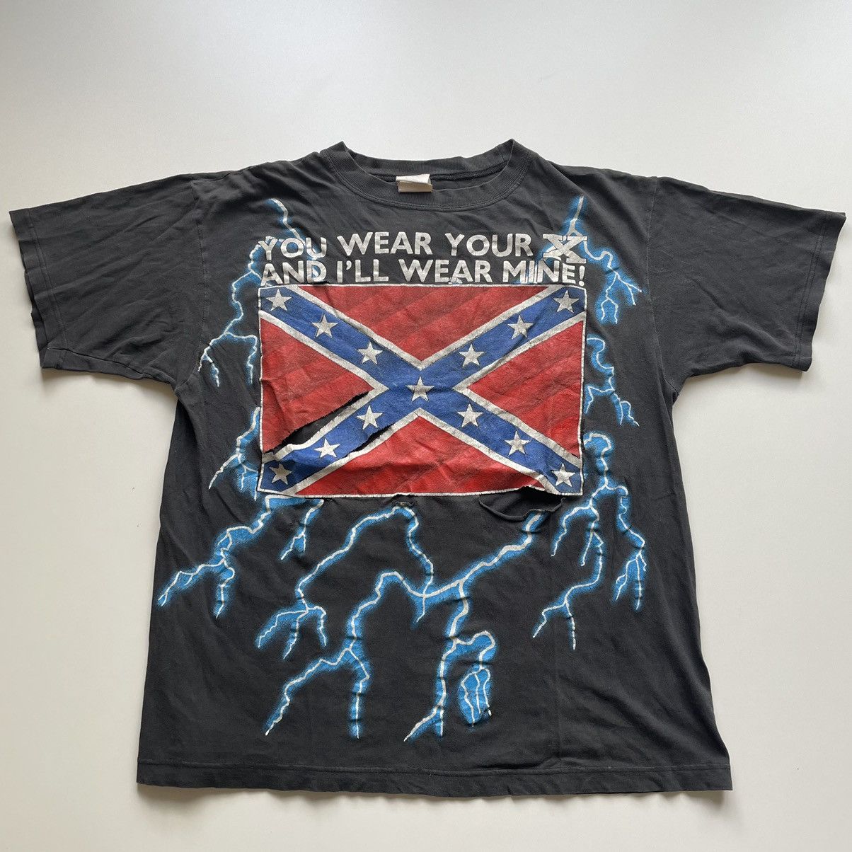 Vintage Vintage 90s Confederate Flag American thunder t shirt rare ...