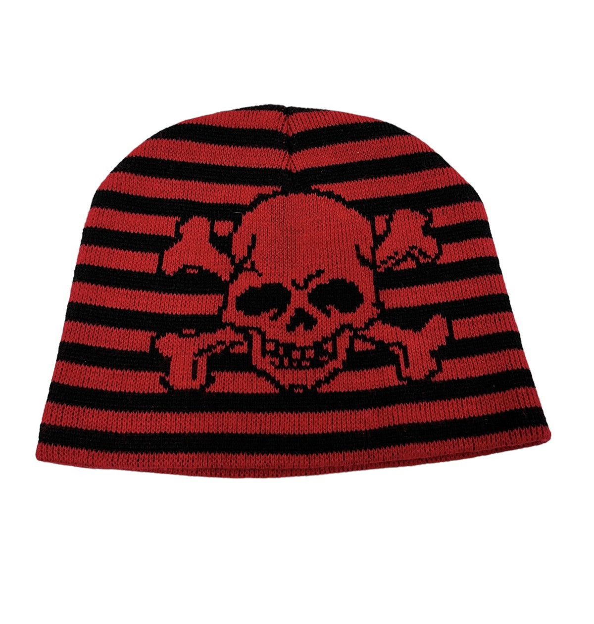 Vintage ☠️ Vintage Skull Crossbones Punk Stripes Beanie Size ONE SIZE - 4 Thumbnail