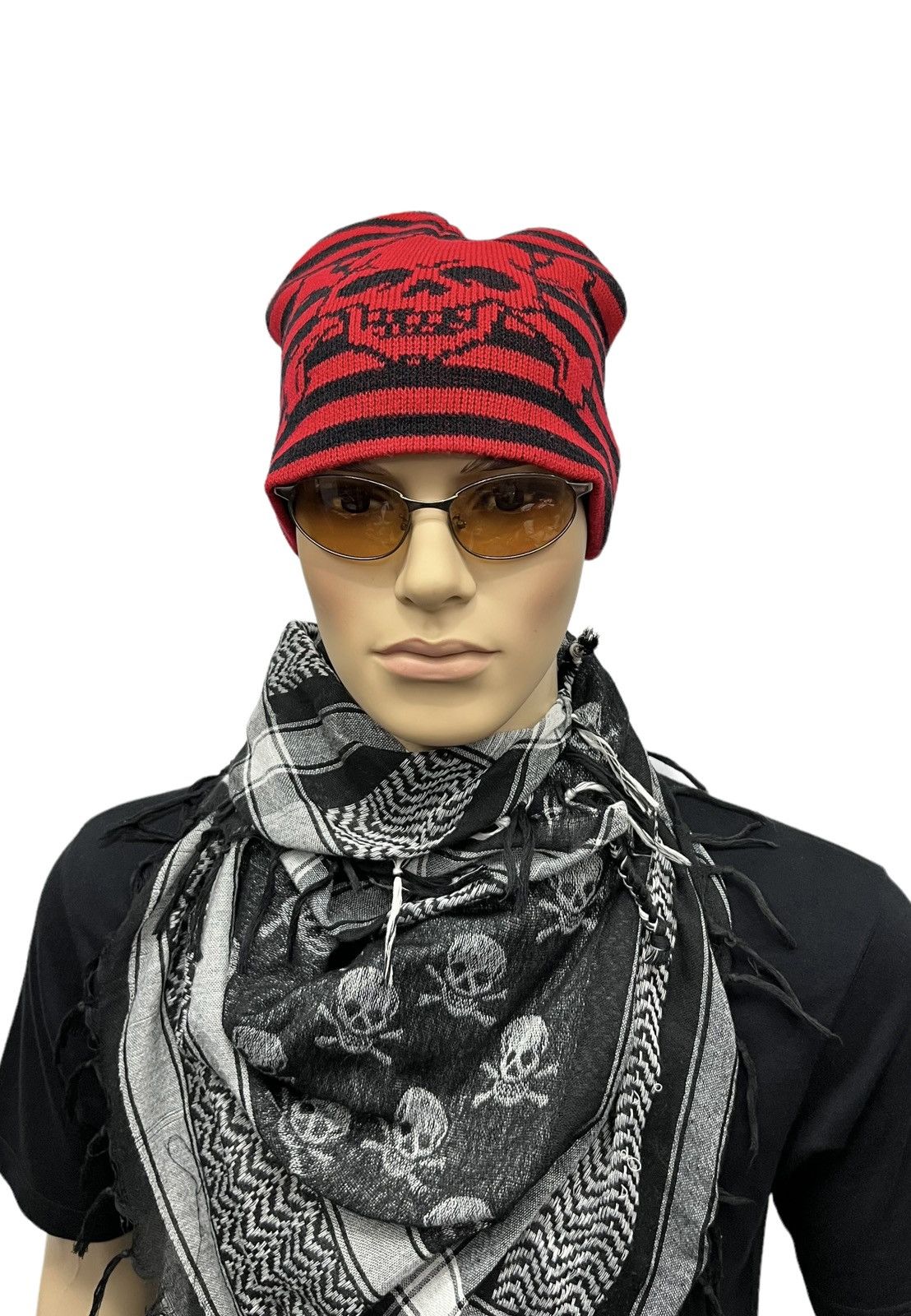 Vintage ☠️ Vintage Skull Crossbones Punk Stripes Beanie Size ONE SIZE - 3 Thumbnail
