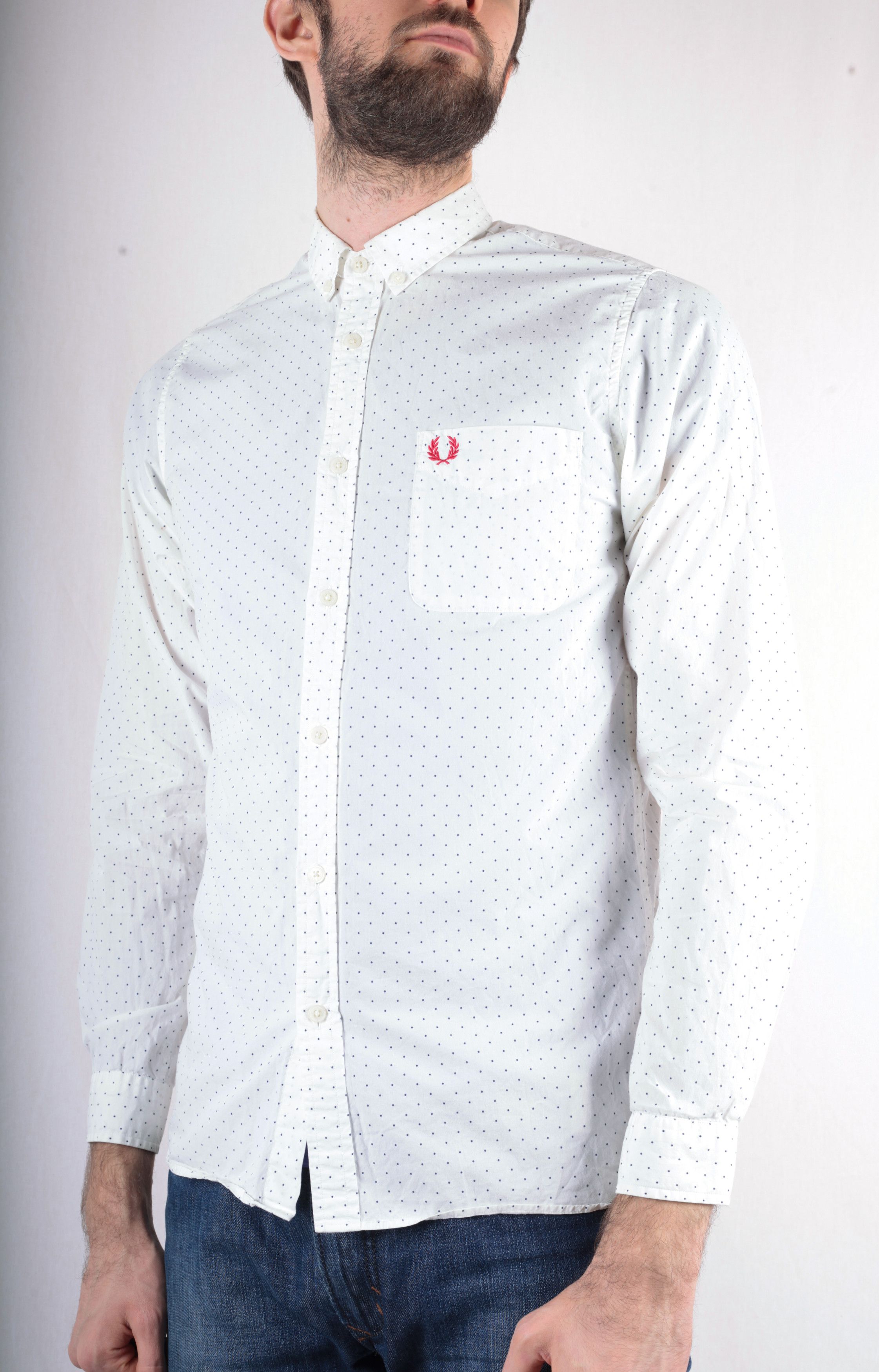 Fred Perry Fred Perry White Dotted Long Sleeve Shirt Size S Slim Fit Size US S / EU 44-46 / 1 - 2 Thumbnail