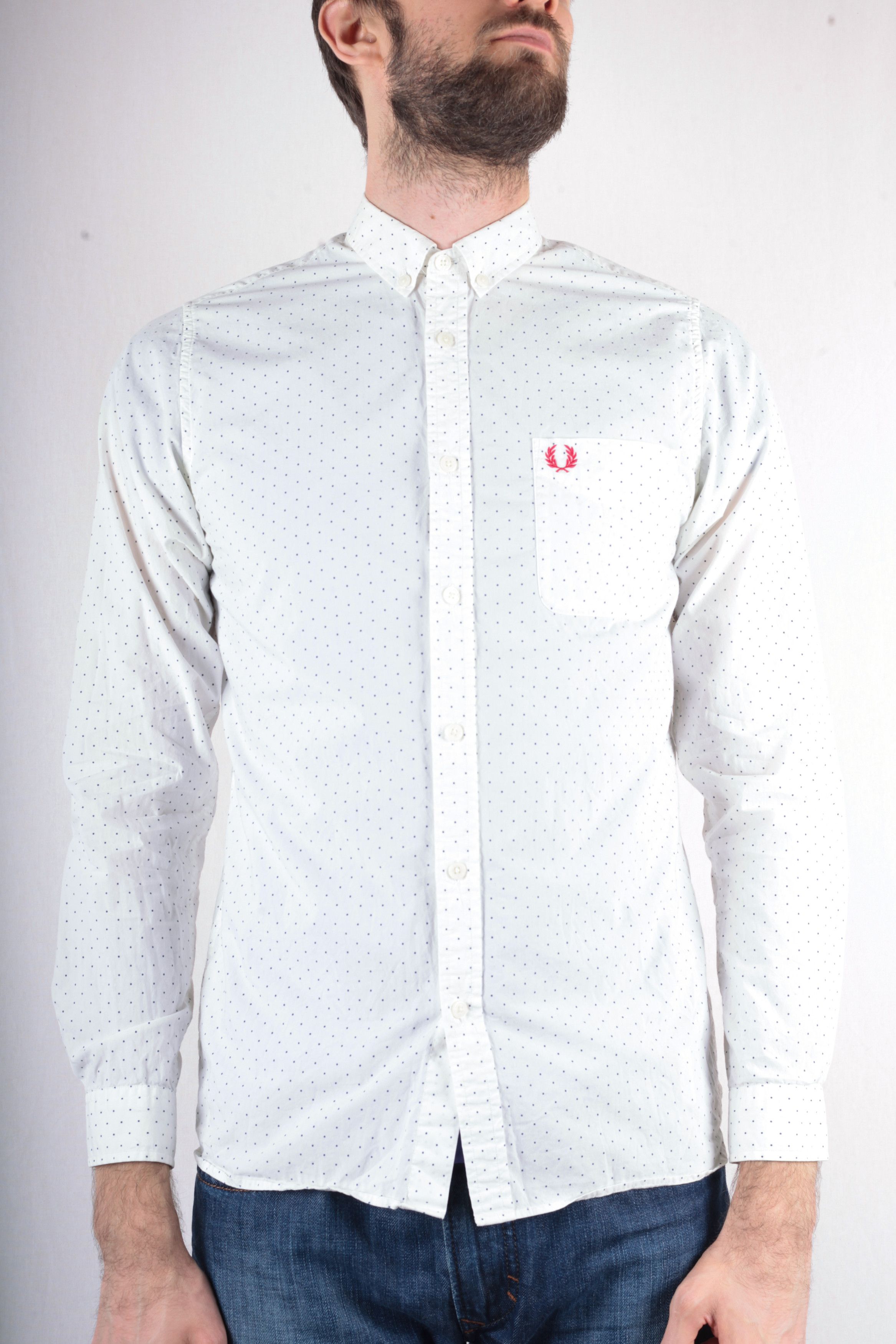 Fred Perry Fred Perry White Dotted Long Sleeve Shirt Size S Slim Fit Size US S / EU 44-46 / 1 - 1 Thumbnail