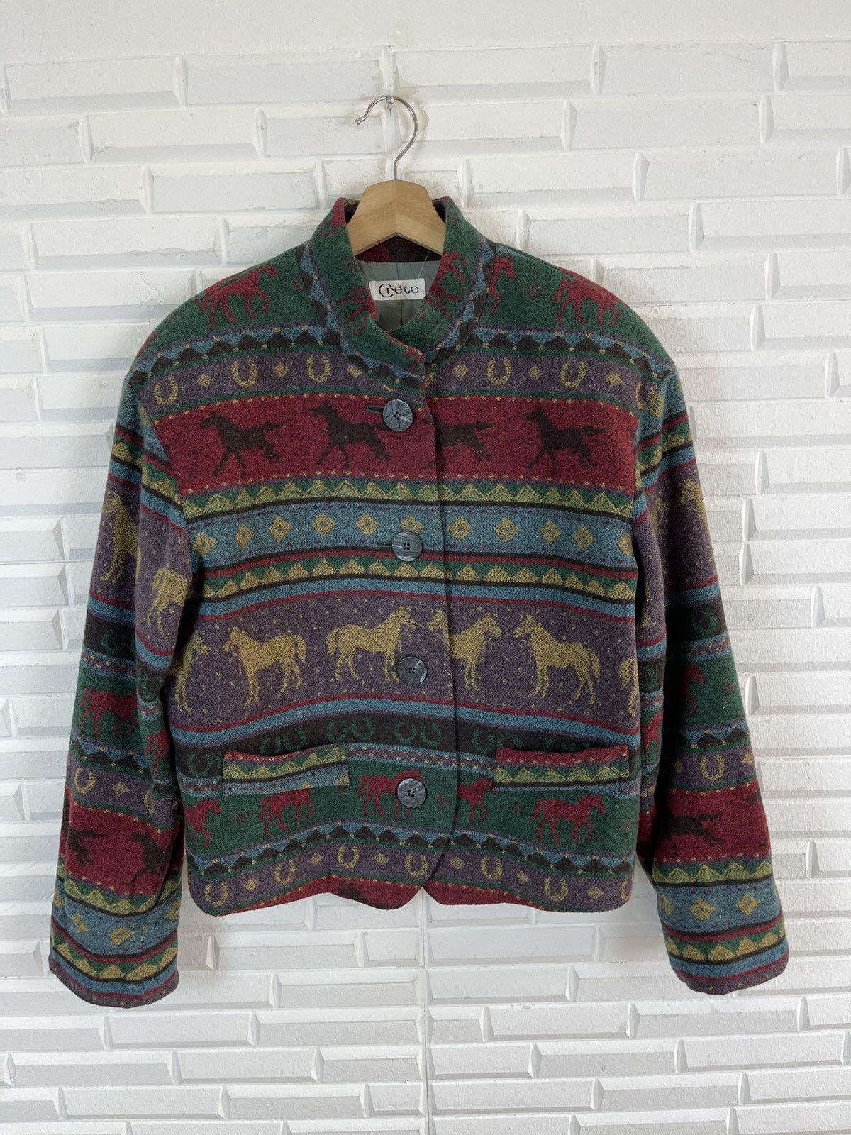 Vintage Vintage Cropped Wool Jacket Aztec Native Design Size US M / EU 48-50 / 2 - 2 Thumbnail