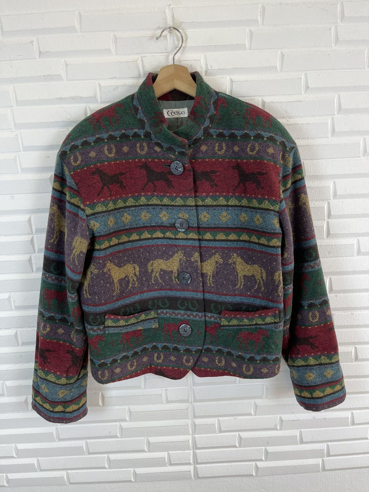 Vintage Cropped Wool Jacket Aztec Native Design