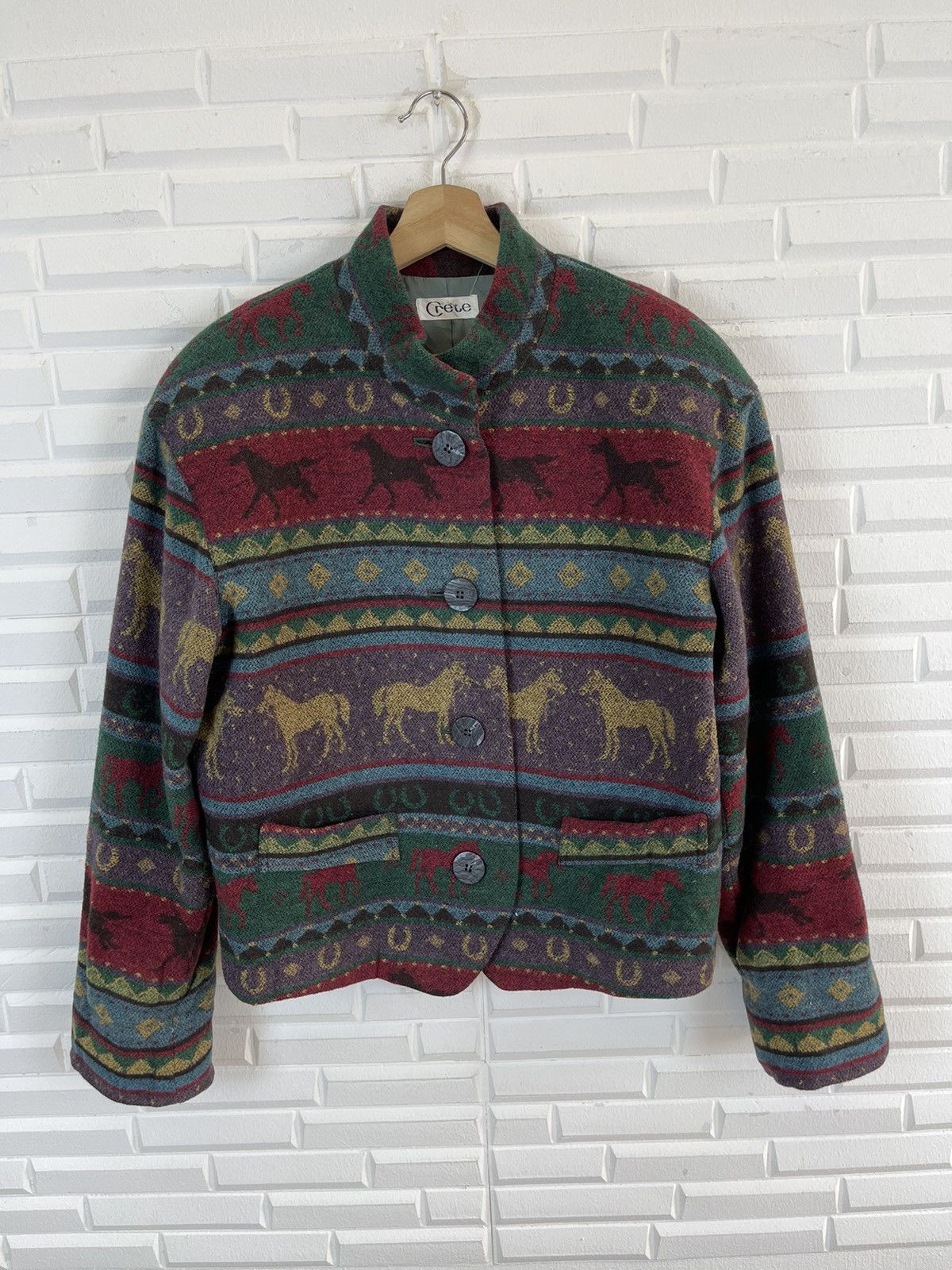 Vintage Vintage Cropped Wool Jacket Aztec Native Design Size US M / EU 48-50 / 2 - 5 Thumbnail