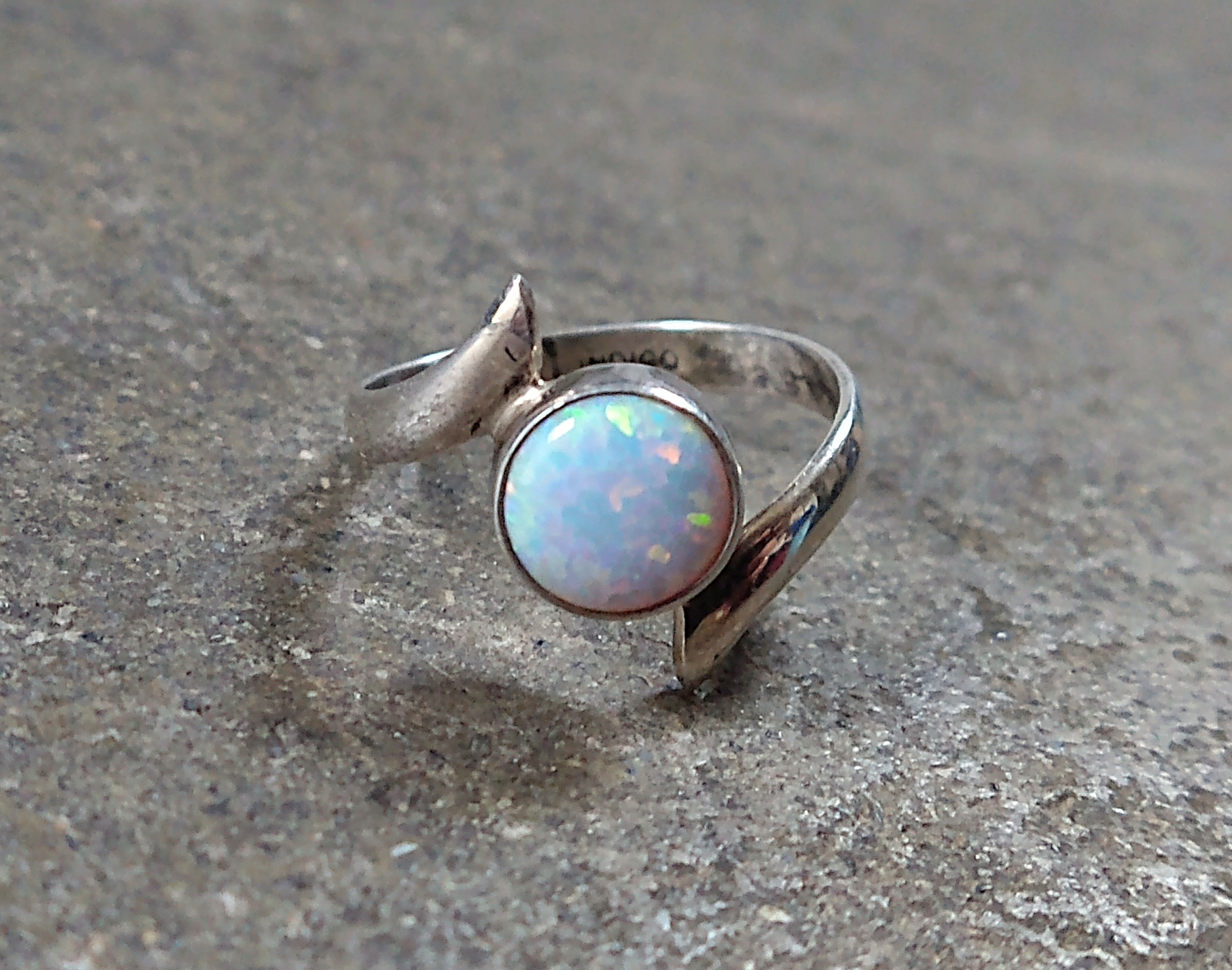 Jewelry Sterling Silver Ring Faux Fire Opal 7.5 Modern Bypass Size ONE SIZE - 2 Thumbnail