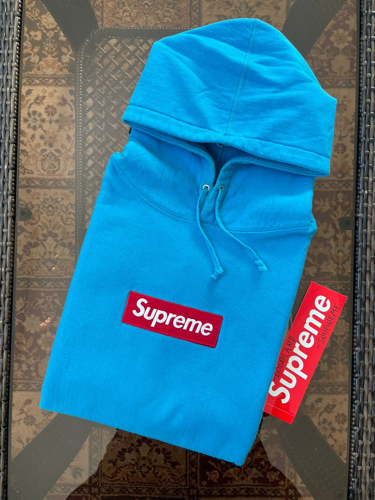 2009 Supreme Teal Blue Box Logo Hoodie