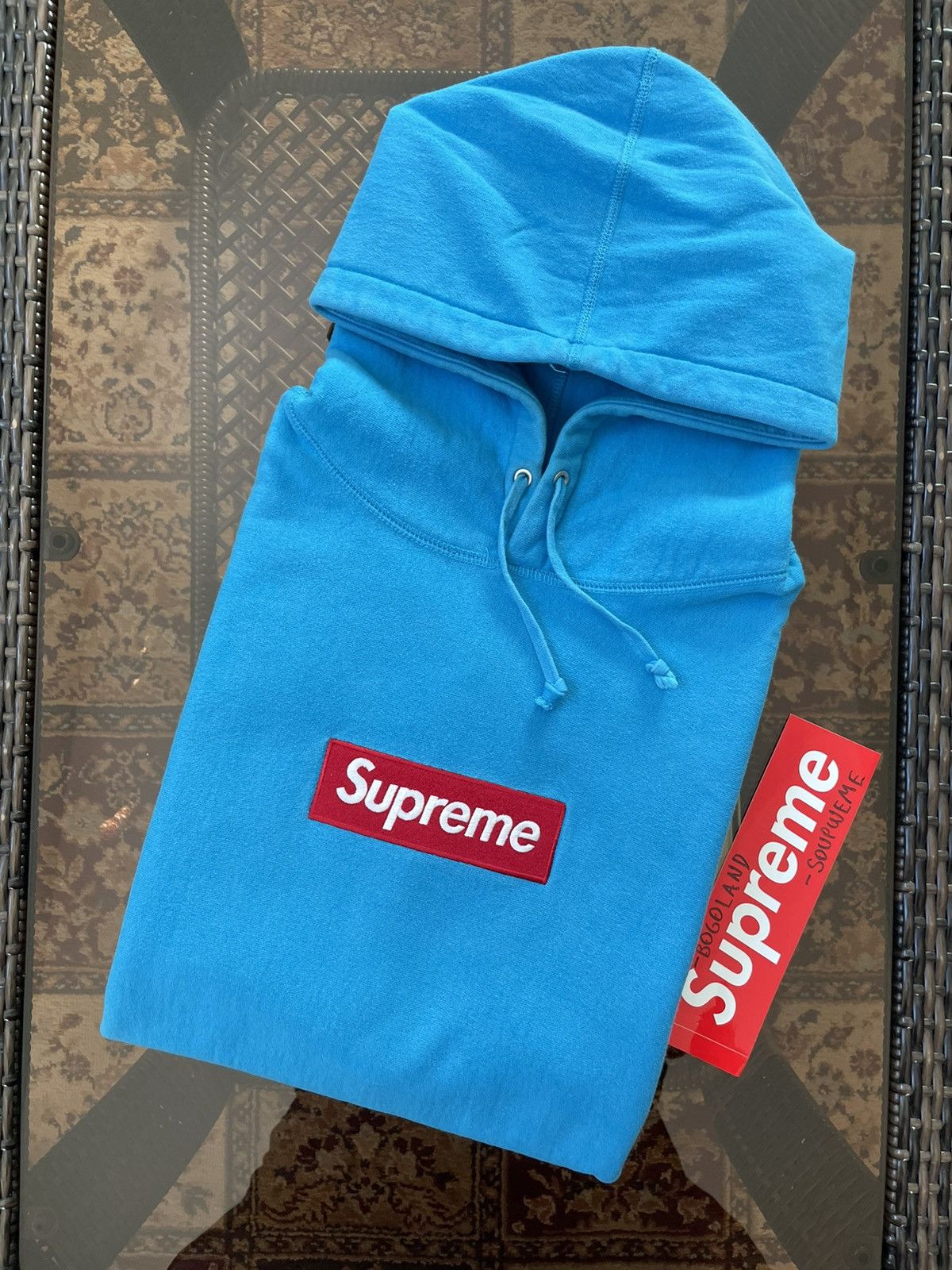 Supreme teal box hot sale logo hoodie