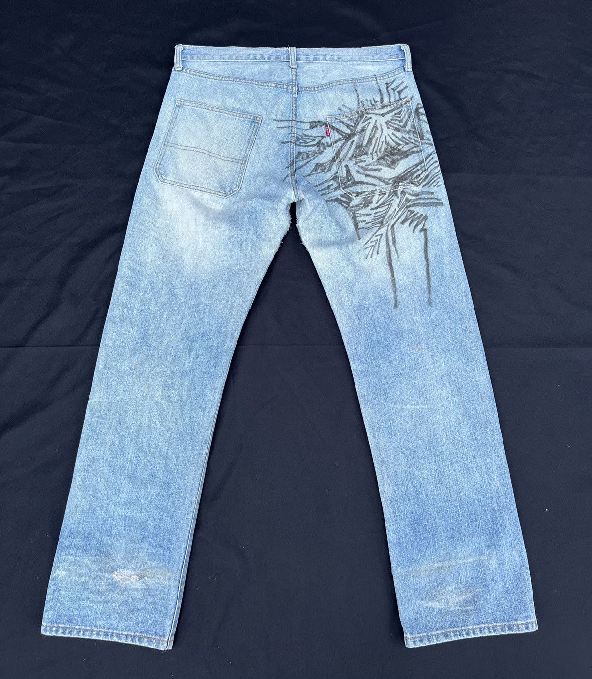Vintage 90s Ozone Rocks Japan Fade Denim Big Straight Trashed Jeans Size US 34 / EU 50 - 5 Thumbnail