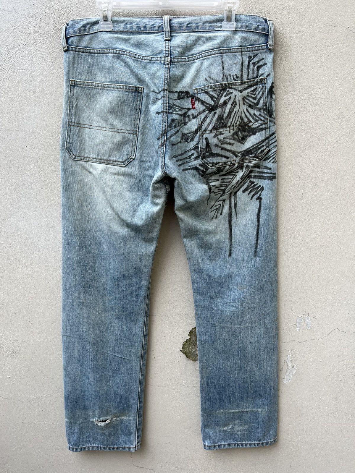 Vintage 90s Ozone Rocks Japan Fade Denim Big Straight Trashed Jeans Size US 34 / EU 50 - 14 Thumbnail