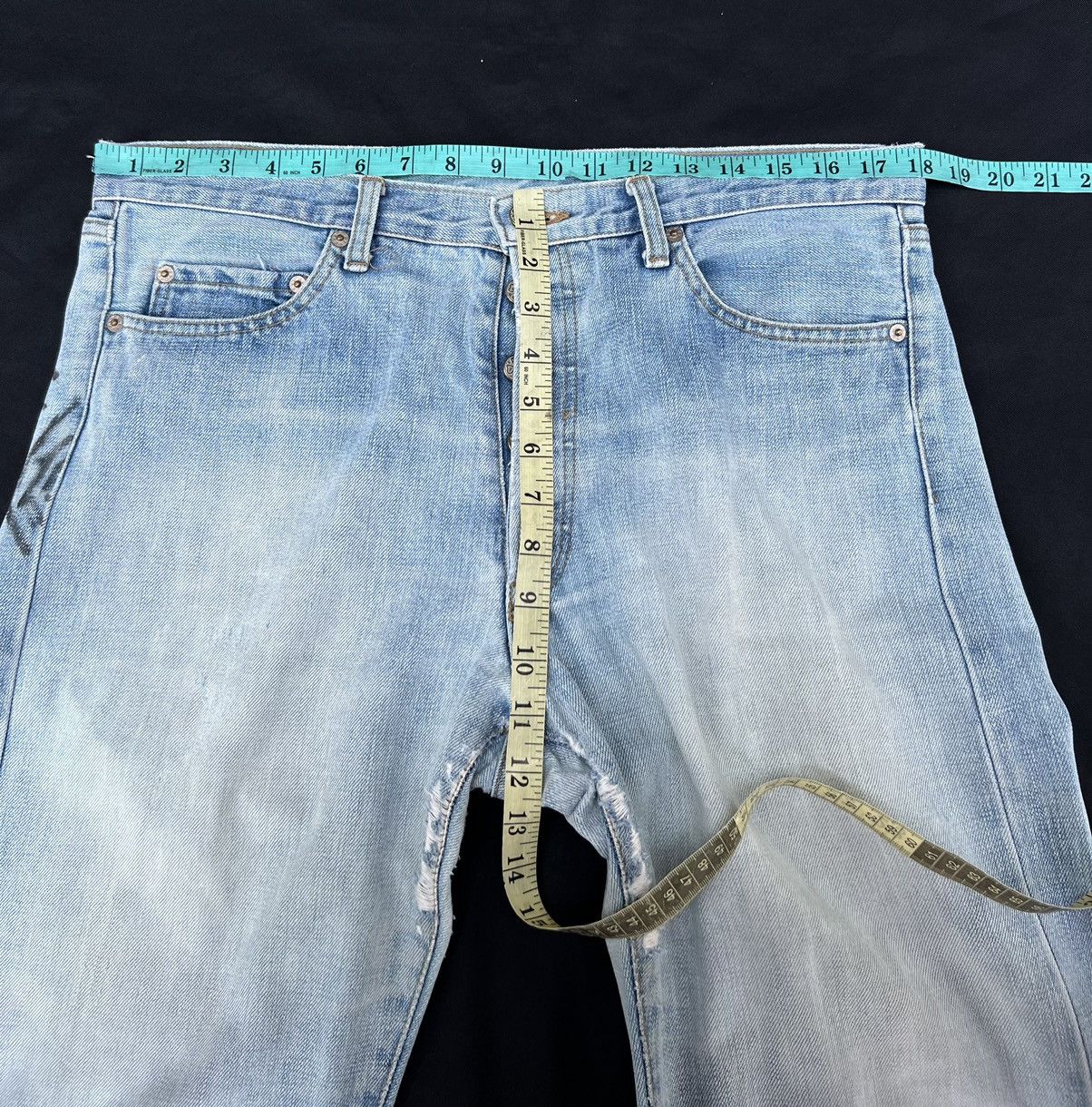 Vintage 90s Ozone Rocks Japan Fade Denim Big Straight Trashed Jeans Size US 34 / EU 50 - 2 Thumbnail