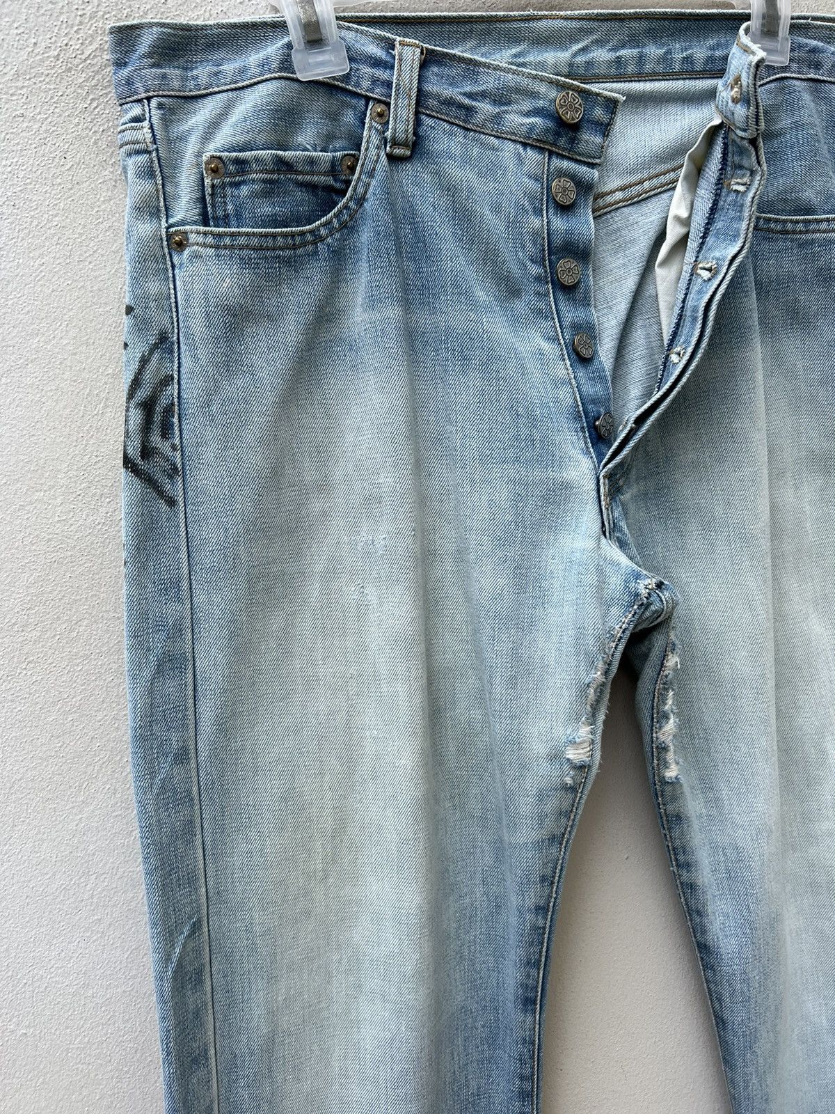 Vintage 90s Ozone Rocks Japan Fade Denim Big Straight Trashed Jeans Size US 34 / EU 50 - 8 Thumbnail