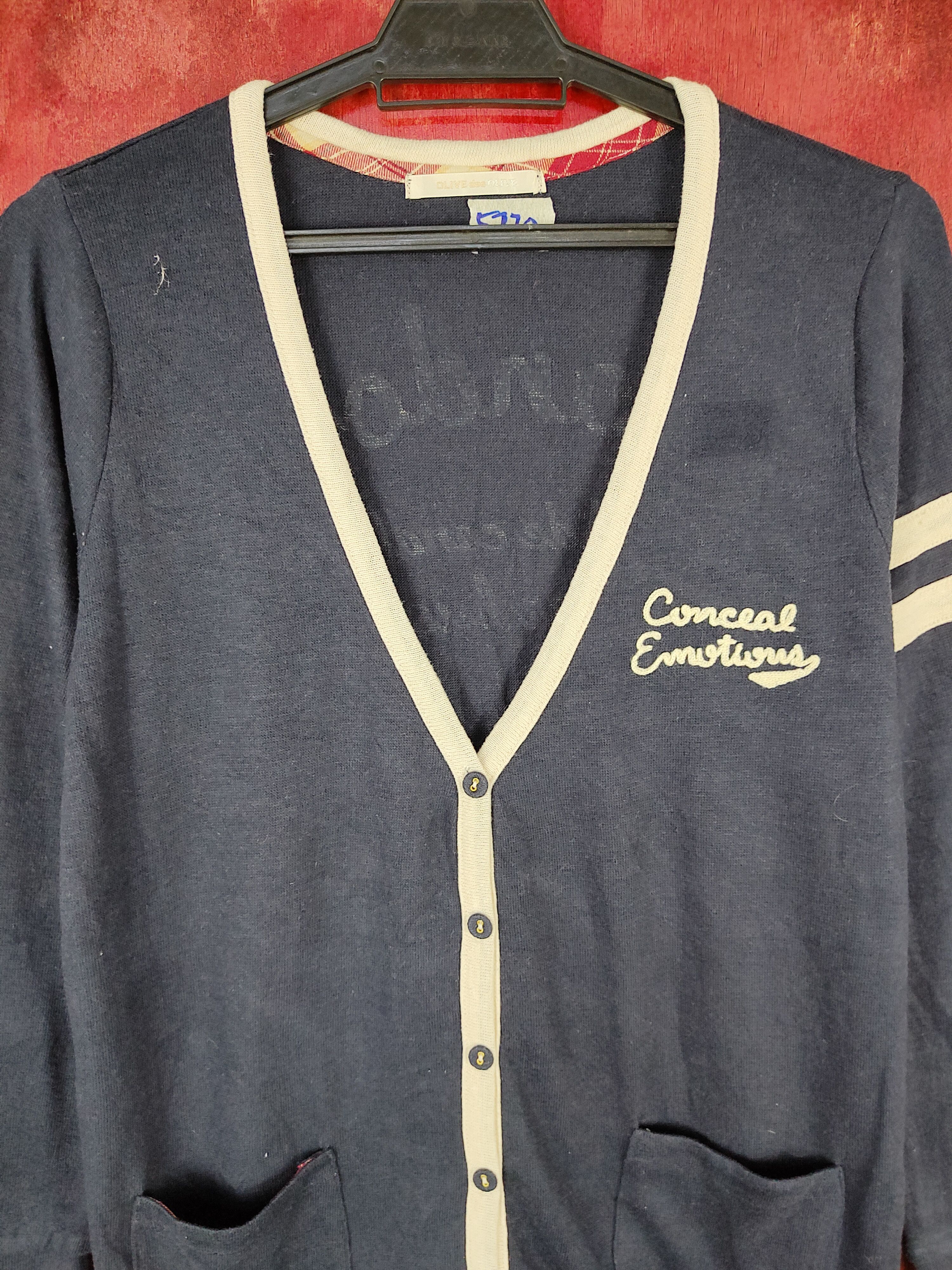 Japanese Brand Olive des Olive Dark Blue Cardigan #5770 Size M / US 6-8 / IT 42-44 - 2 Thumbnail