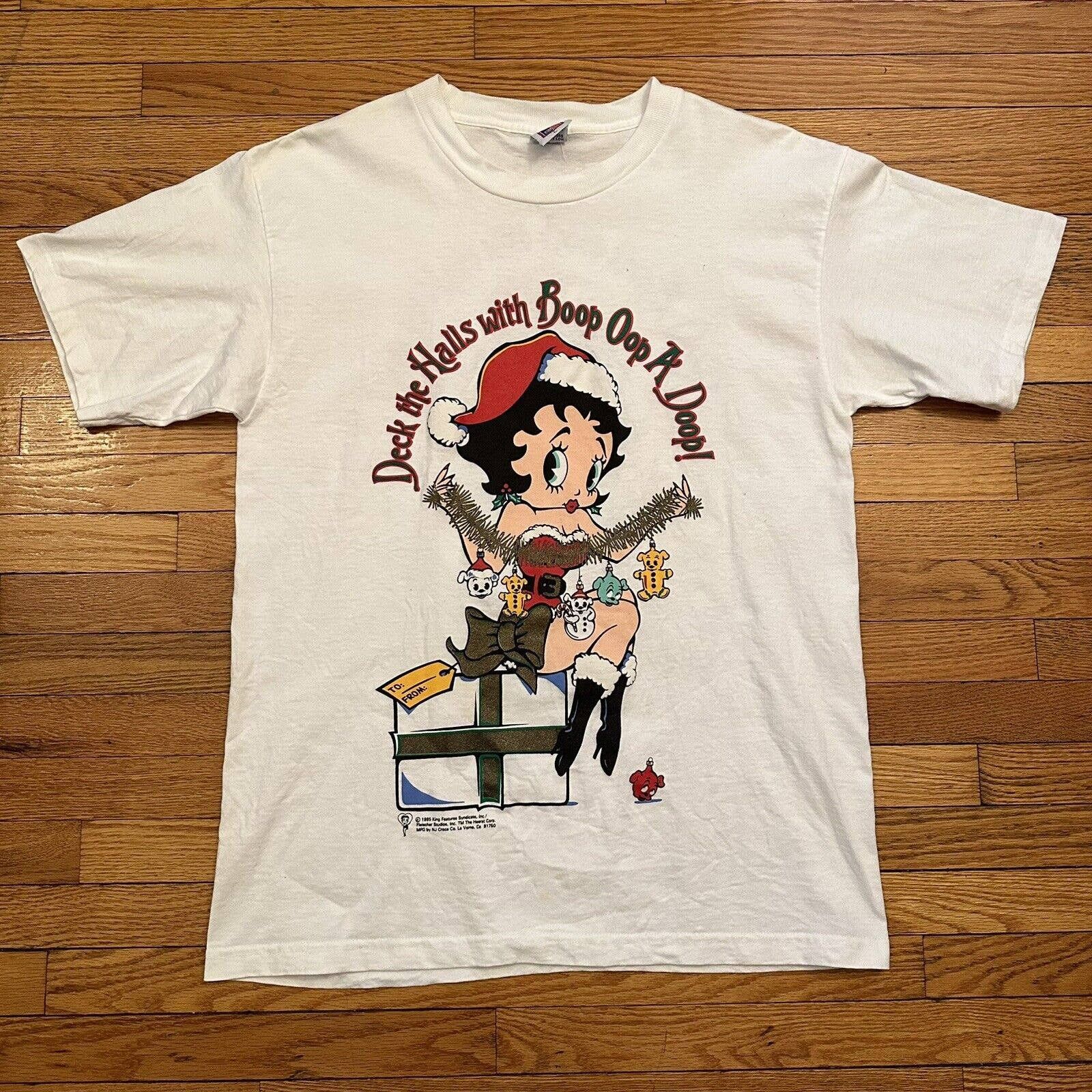T-shirt Vintage Betty Boop Boopfiction 1995 - Blanc - Taille L - Occasion