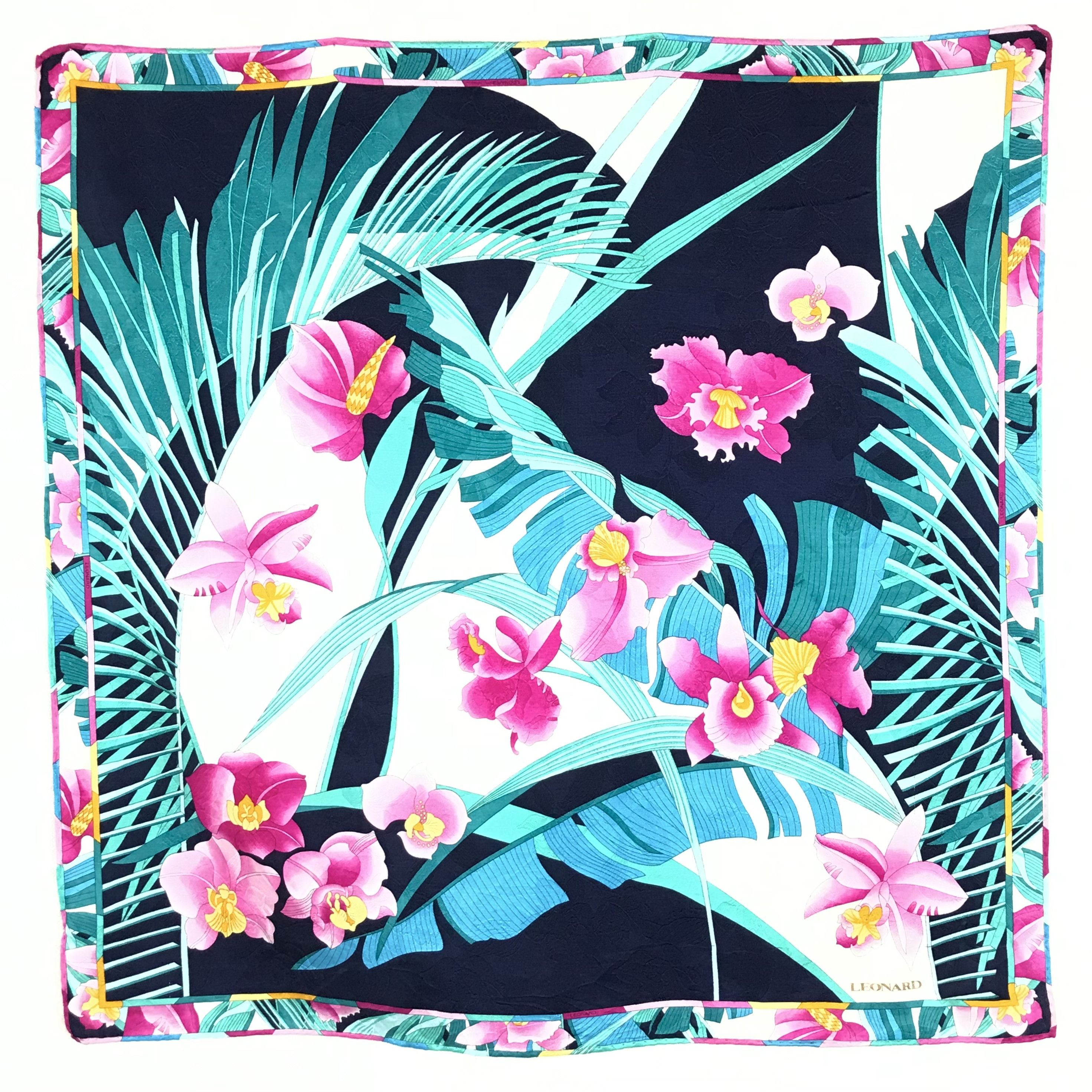 LN704 LEONARD Vintage Women Silk Scarf Scarves Floral