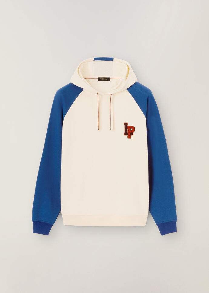 image of Loro Piana Lp College Sweatshirt Hoodie In White & Blue in White/Blue, Men's (Size 2XL)