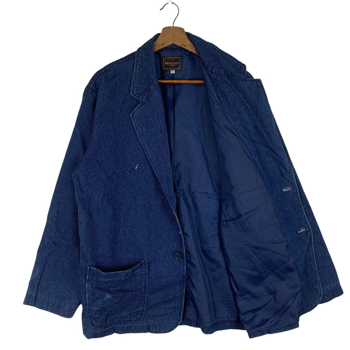 Japanese Brand Vivreclub Indigo Knit Blazer Coat Size US L / EU 52-54 / 3 - 4 Thumbnail