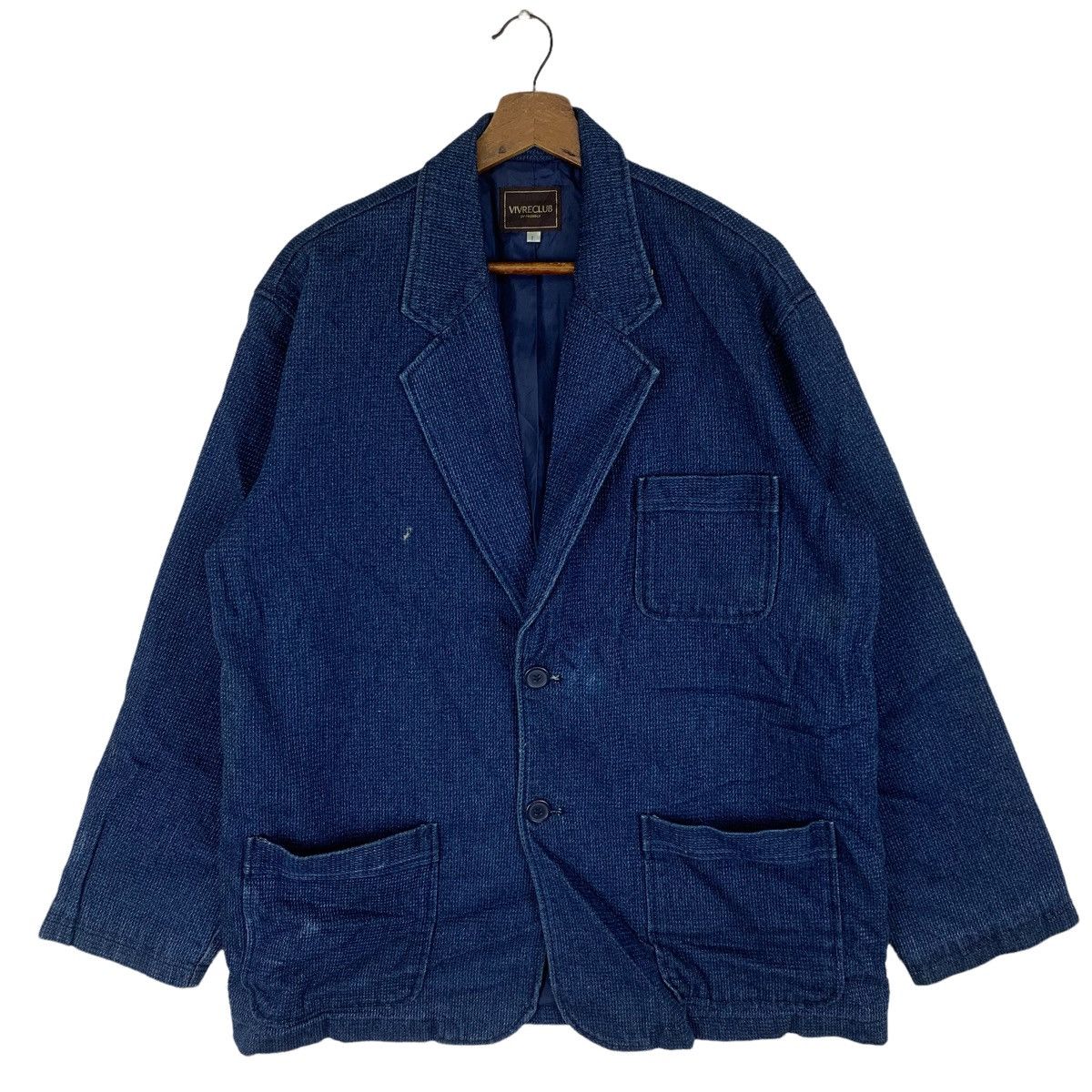 Japanese Brand Vivreclub Indigo Knit Blazer Coat Size US L / EU 52-54 / 3 - 1 Thumbnail