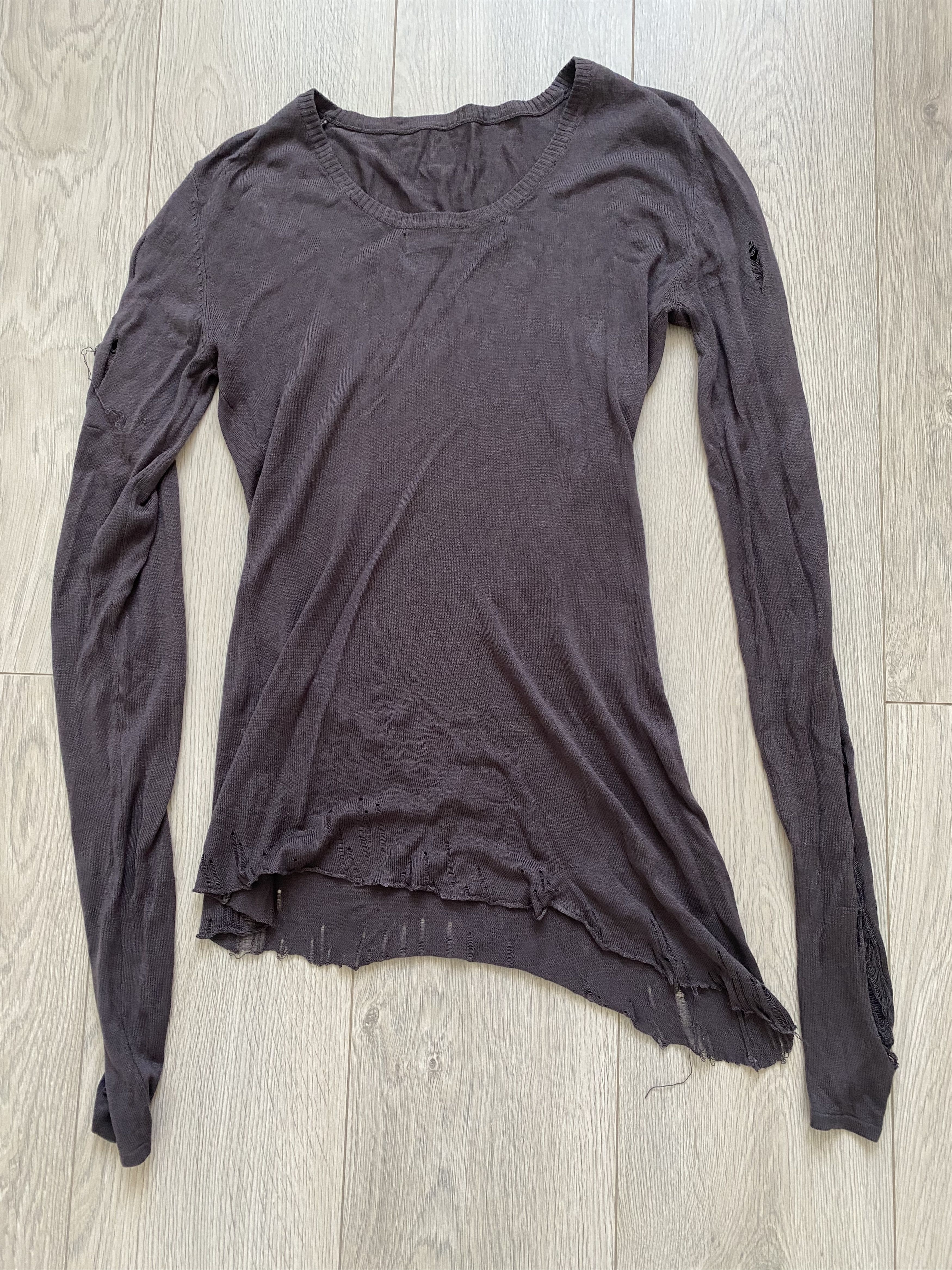 image of Aleksandr Manamis Long Sleeve Distressed 100% Silk in Ash Gray, Men's (Size Small)