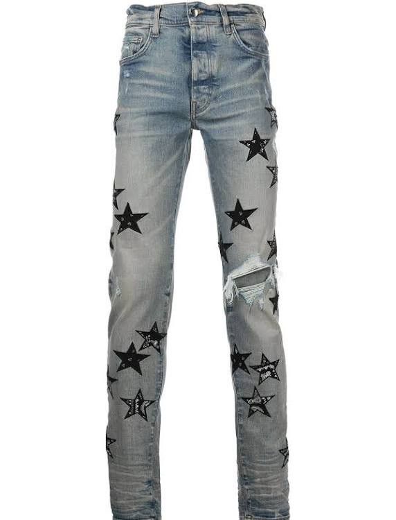 パンツ AMIRI BLUE BANDANA STAR JEANS 28 AMIRI Blue Bandana Star Denim Jeans Amiri