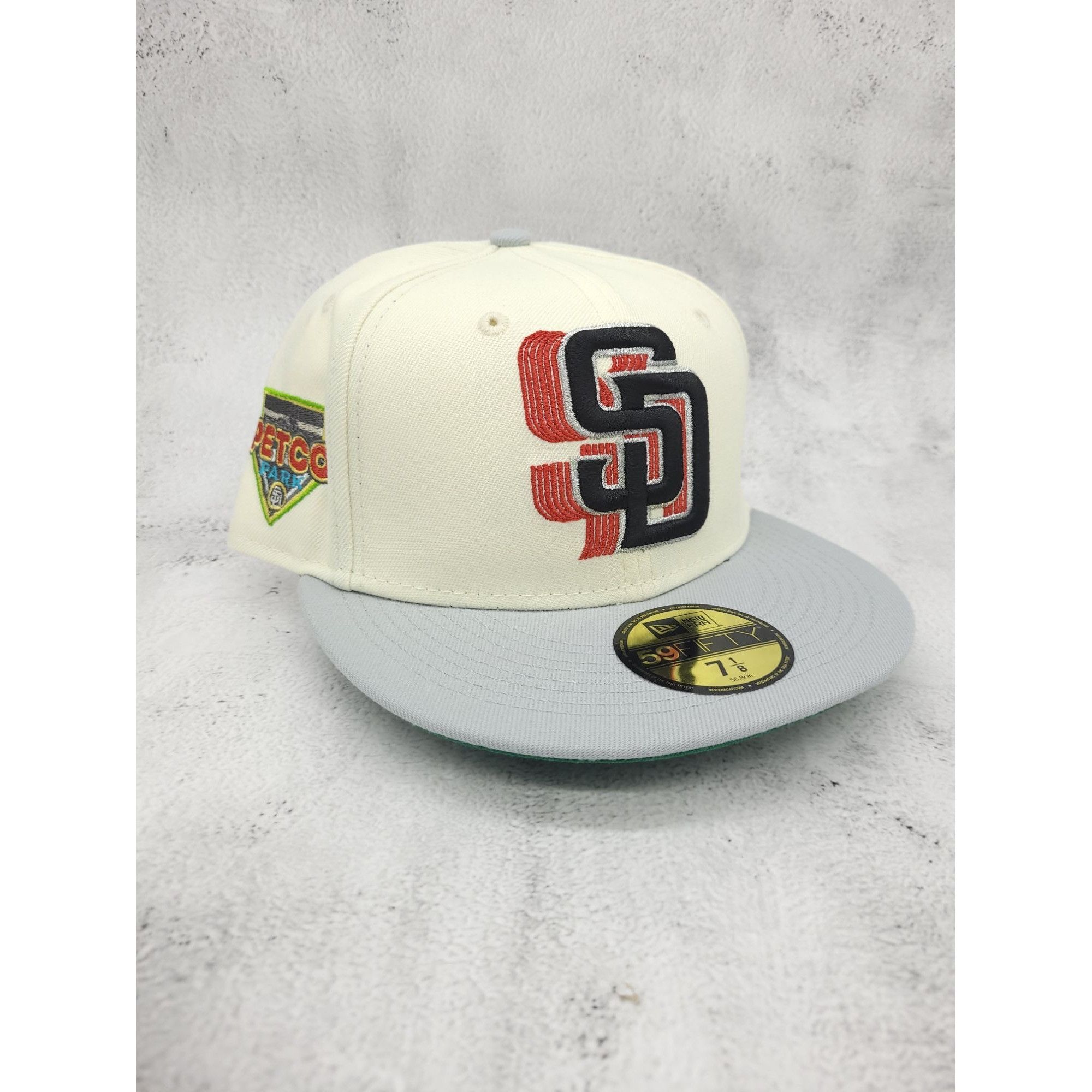 Off White San Diego Padres Brown Visor Gray Bottom Petco Park Side Patch New Era 59FIFTY Fitted 71/2