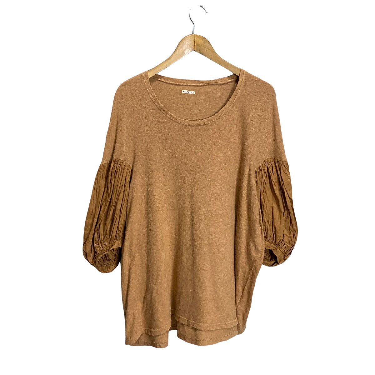image of Kapital Round Neck Ruched Sleeve Oversize in Brown, Women's