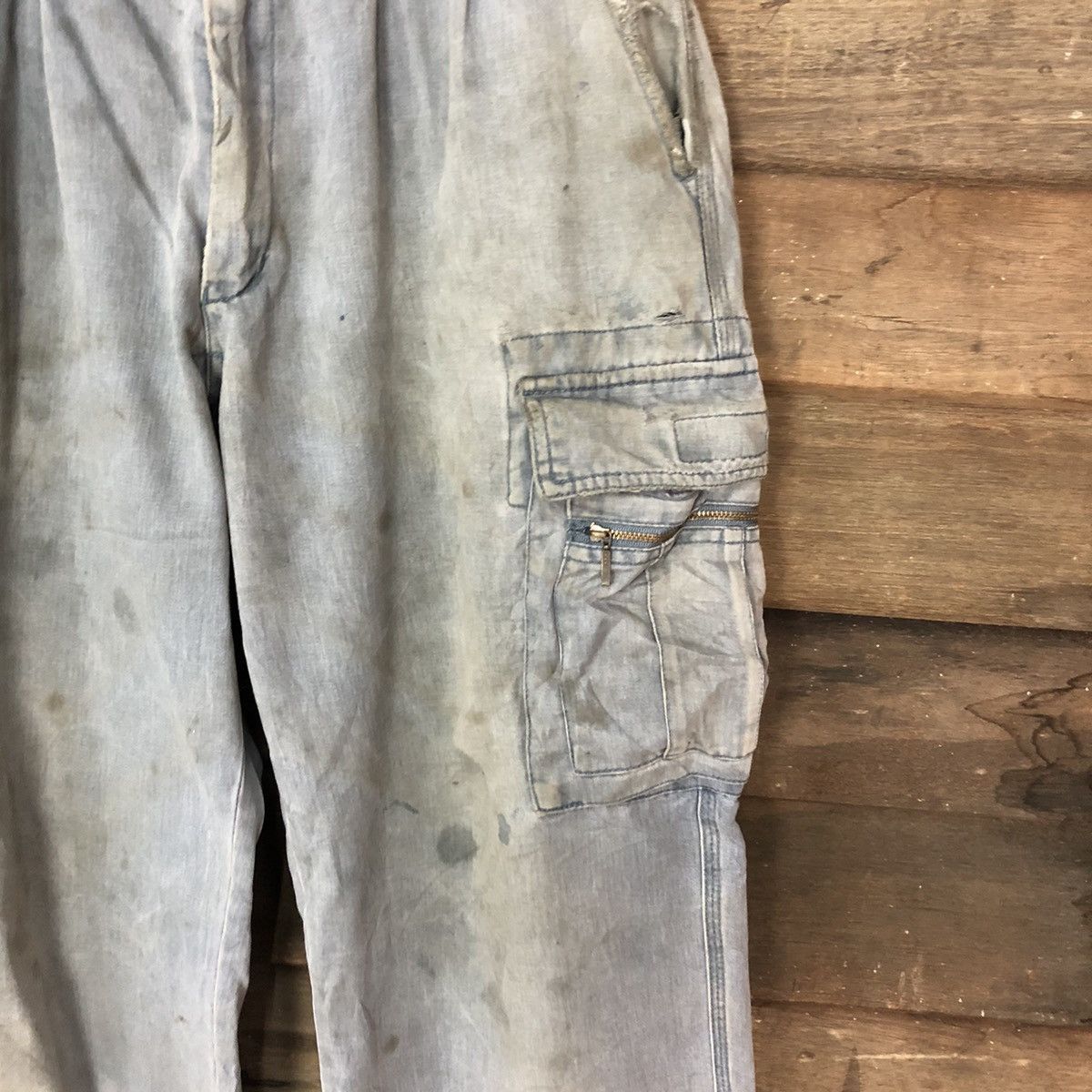 Japanese Brand Gran Cisco Blue Faded Cargo Pants Multipocket Stain #927 Size US 29 - 7 Thumbnail