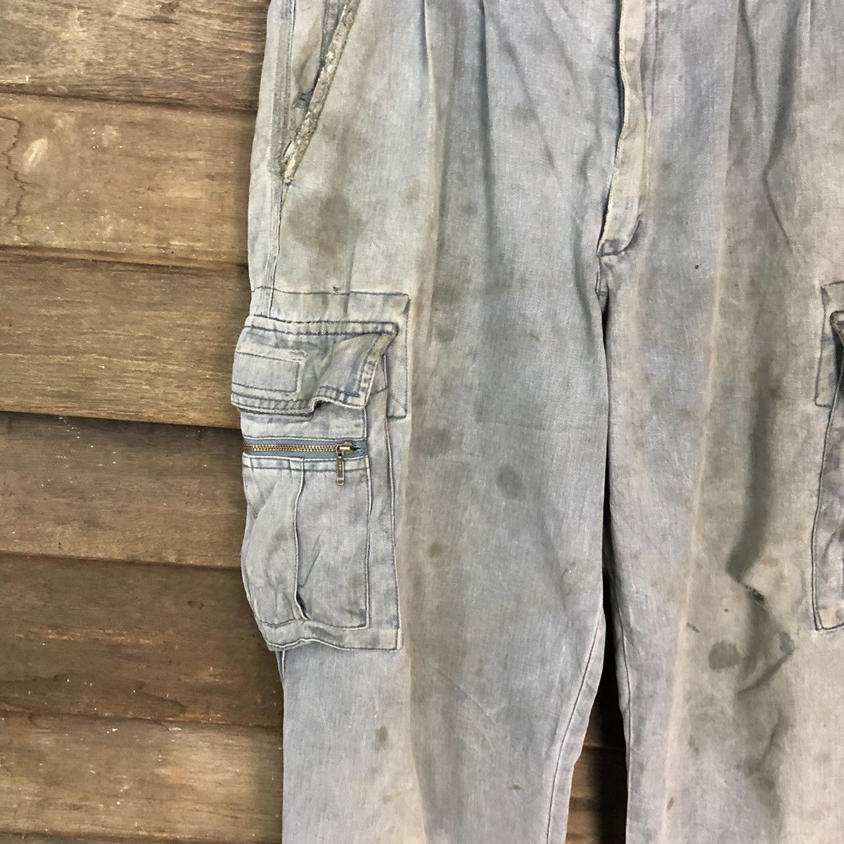 Japanese Brand Gran Cisco Blue Faded Cargo Pants Multipocket Stain #927 Size US 29 - 6 Thumbnail