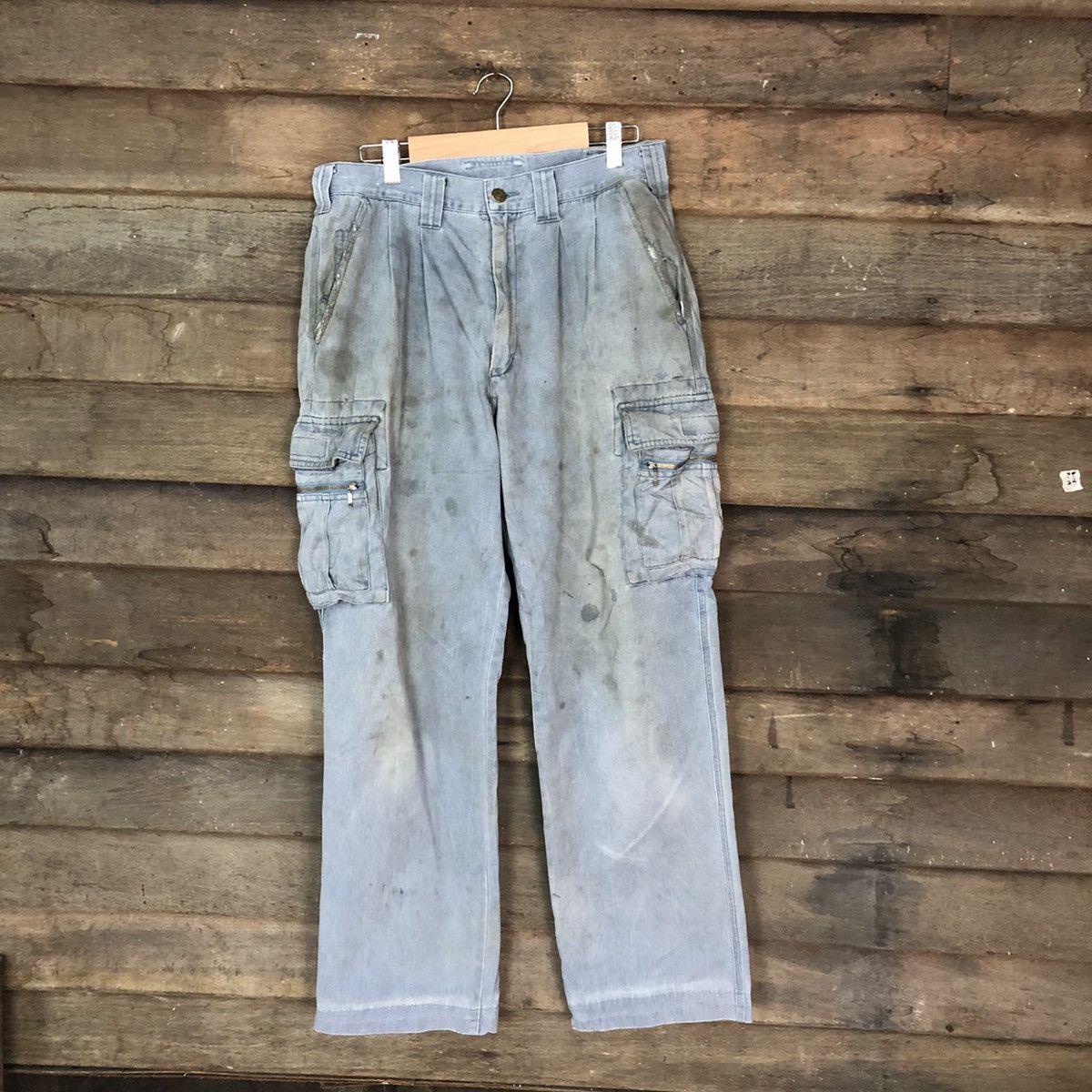 Japanese Brand Gran Cisco Blue Faded Cargo Pants Multipocket Stain #927 Size US 29 - 1 Thumbnail
