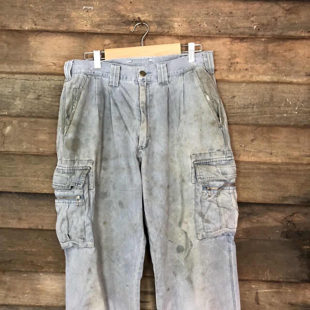 Japanese Brand Gran Cisco Blue Faded Cargo Pants Multipocket Stain #927 Size US 29 - 2 Thumbnail