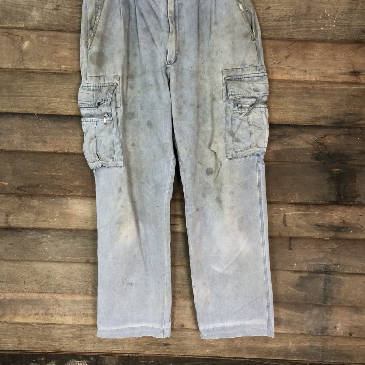 Japanese Brand Gran Cisco Blue Faded Cargo Pants Multipocket Stain #927 Size US 29 - 3 Thumbnail